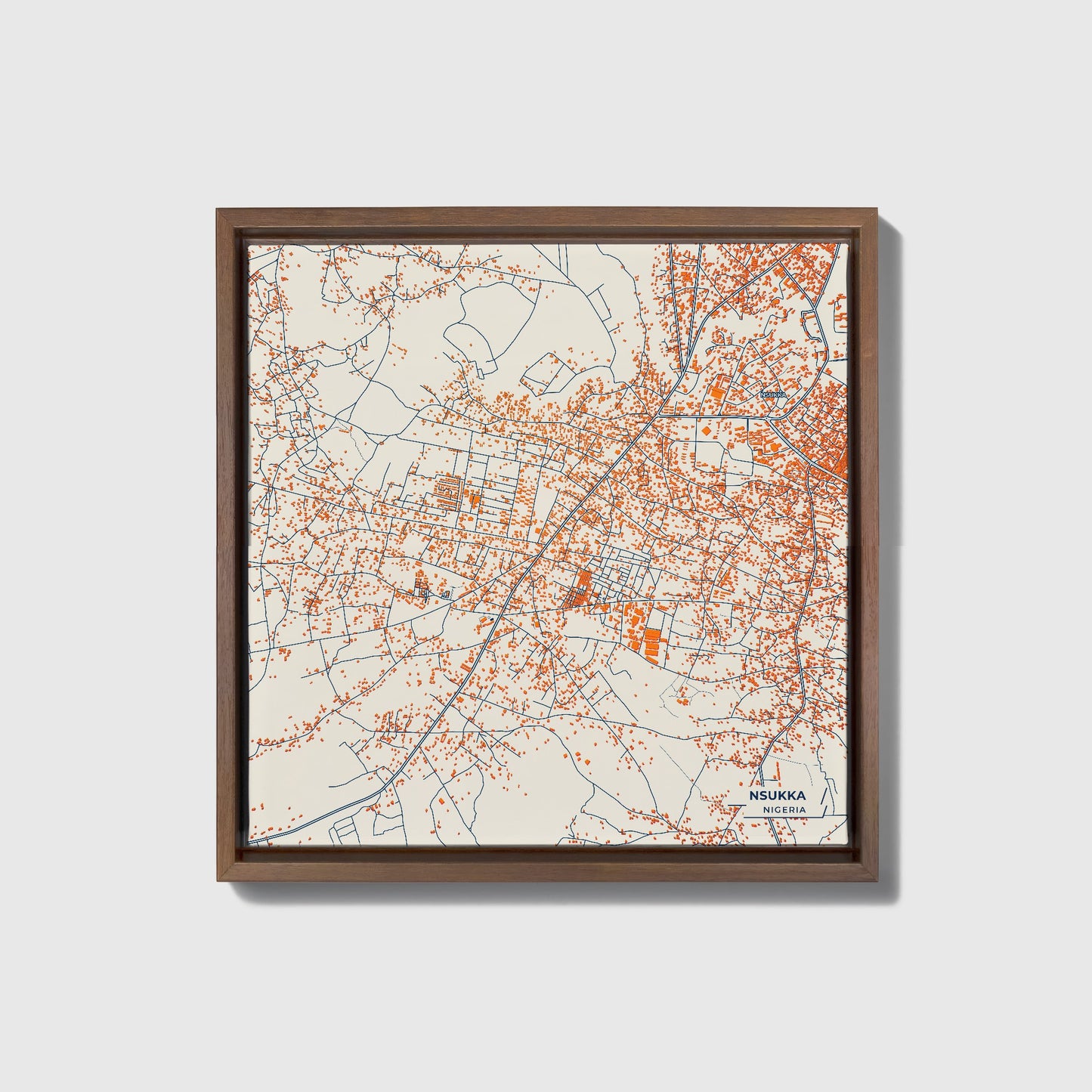 Nsukka Nigeria Colorful City Map Canvas Print • Dark Wooden Framed