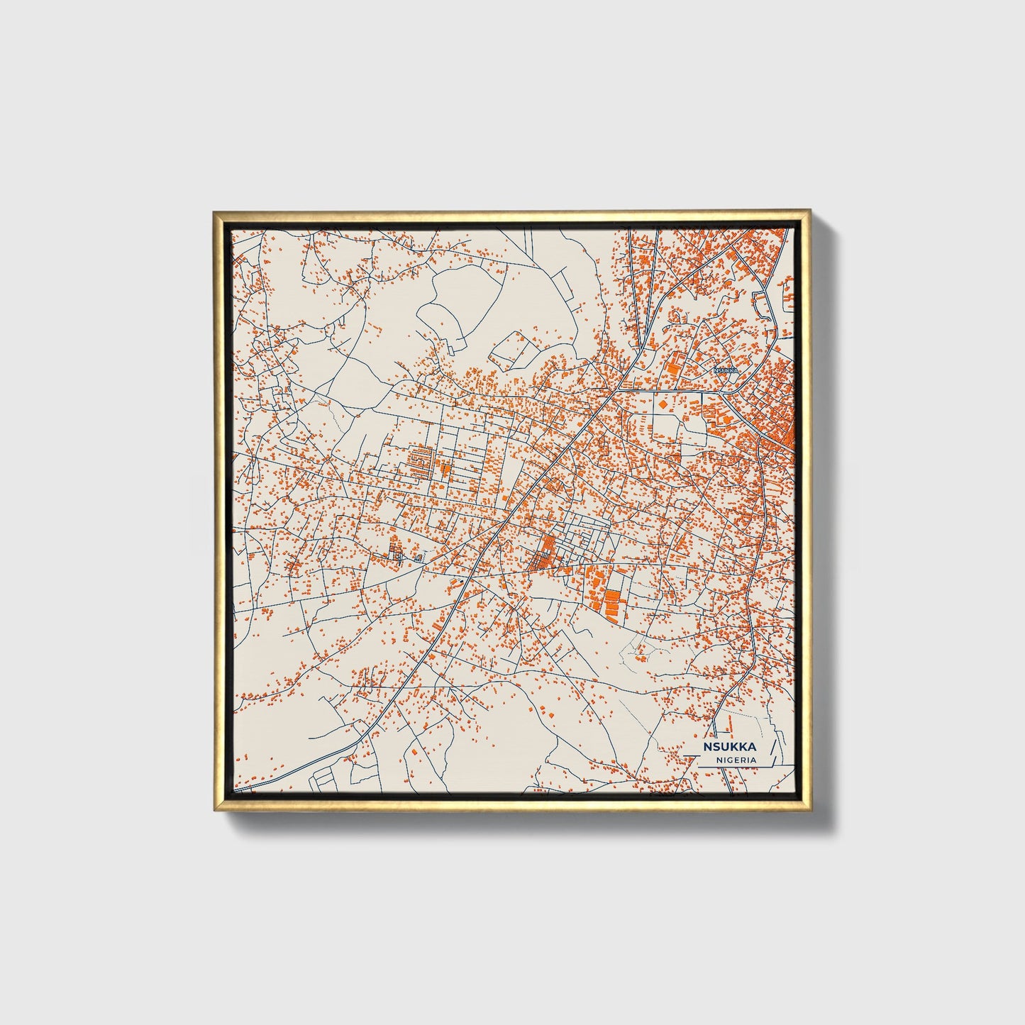 Nsukka Nigeria Colorful City Map Canvas Print • Gold Framed