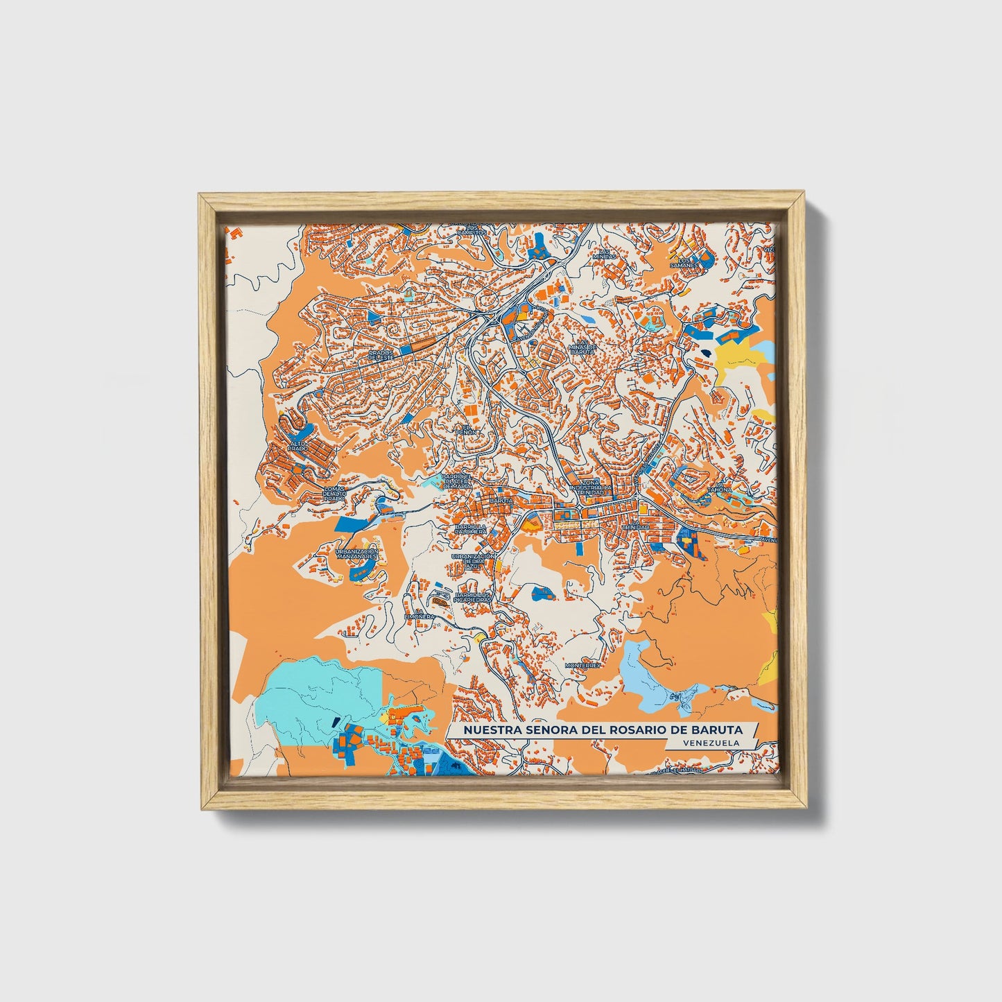 Nuestra Senora Del Rosario De Baruta Venezuela Colorful City Map Canvas Print • Natural Wooden Framed