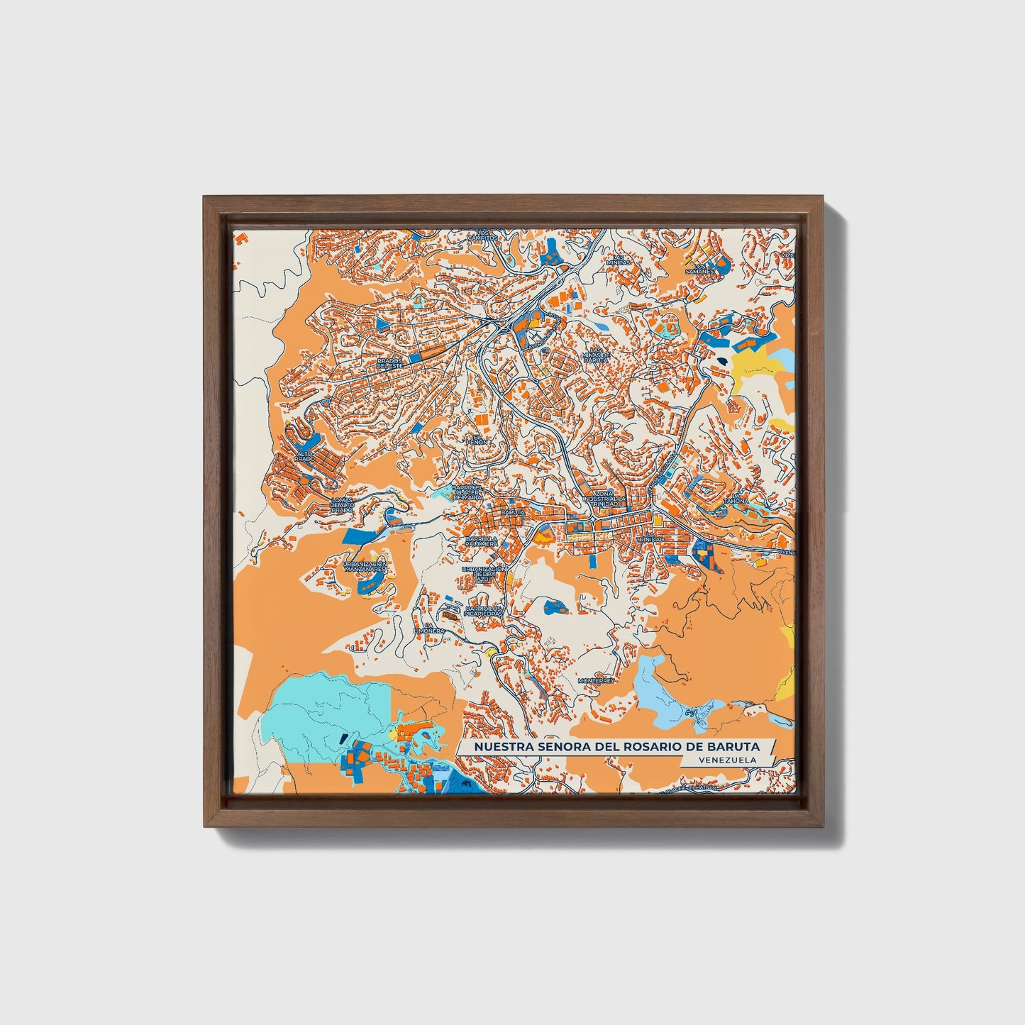 Nuestra Senora Del Rosario De Baruta Venezuela Colorful City Map Canvas Print • Dark Wooden Framed