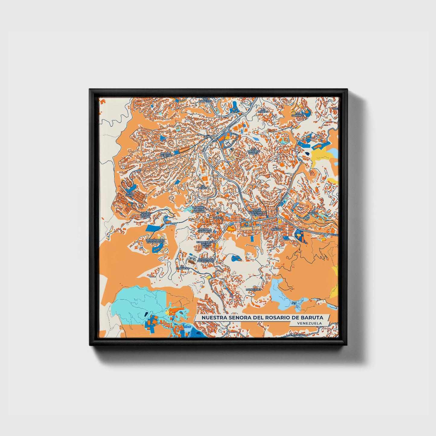 Nuestra Senora Del Rosario De Baruta Venezuela Colorful City Map Canvas Print • Black Framed