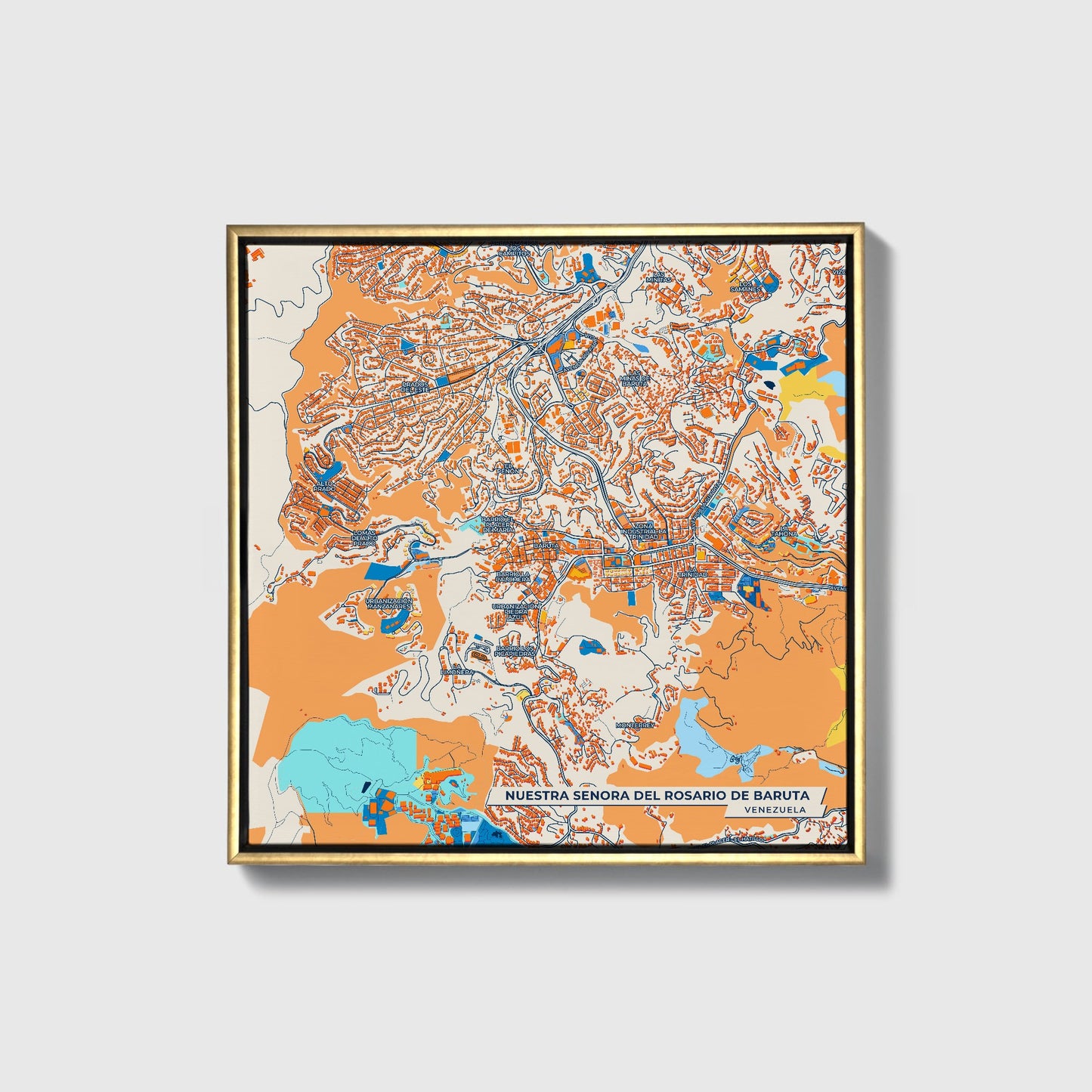 Nuestra Senora Del Rosario De Baruta Venezuela Colorful City Map Canvas Print • Gold Framed