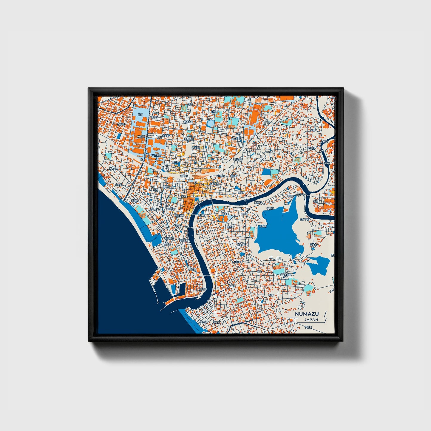Numazu Japan Colorful City Map Canvas Print • Black Framed