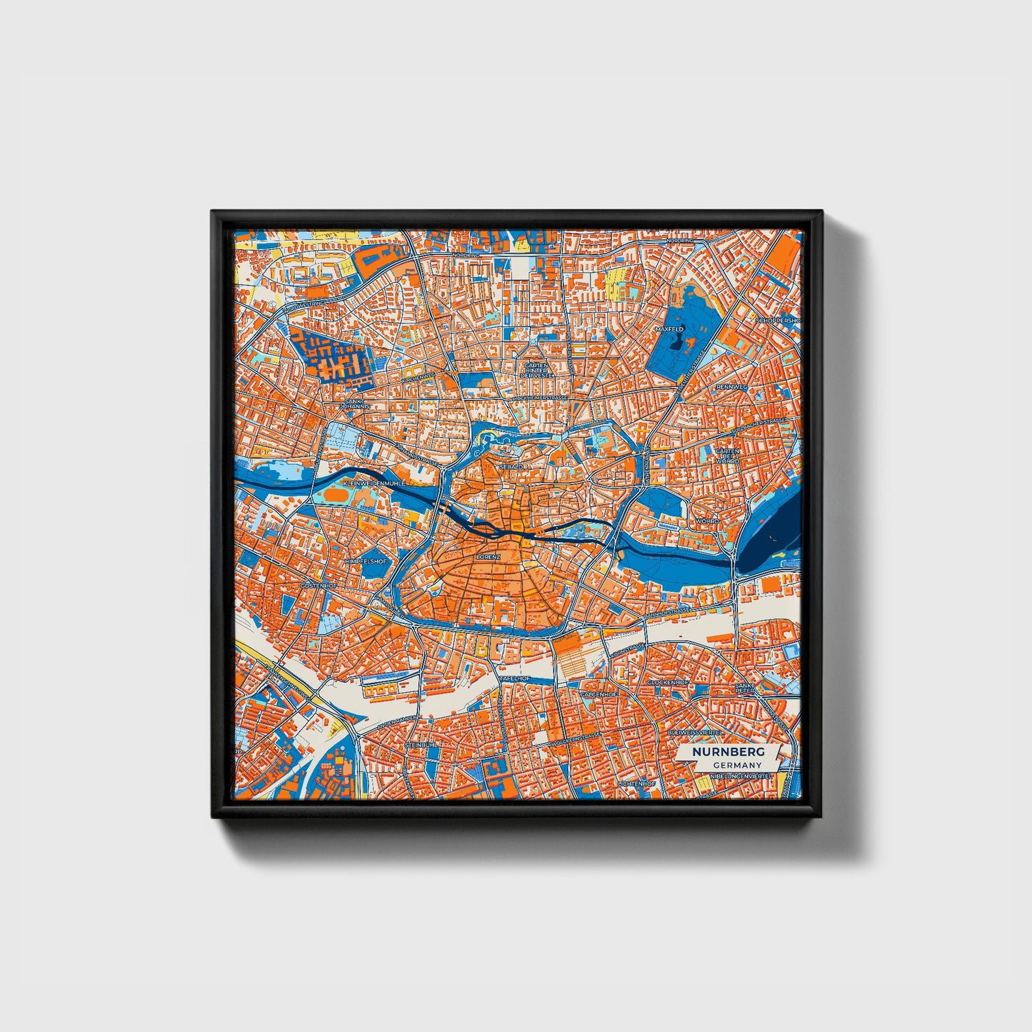 Nürnberg Germany Colorful City Map Canvas Print • Black Framed