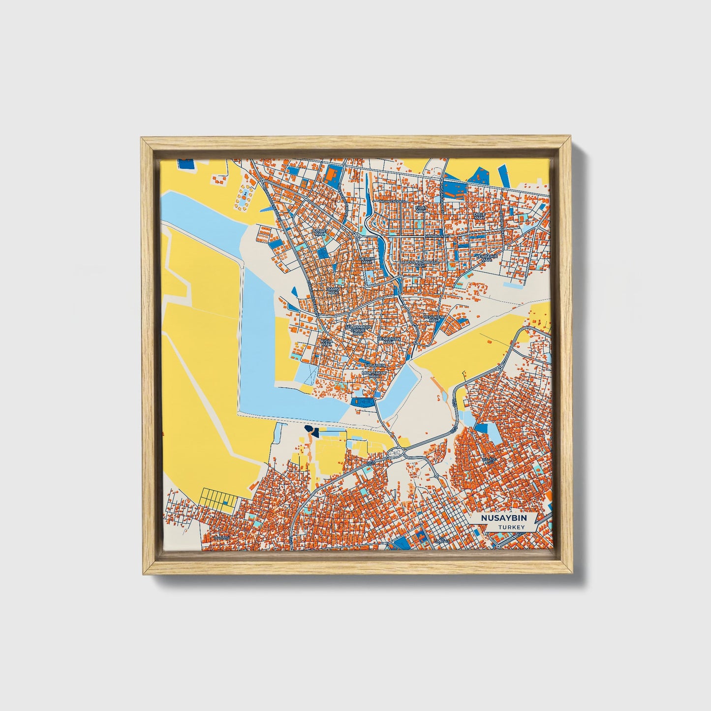 Nusaybin Turkey Colorful City Map Canvas Print • Natural Wooden Framed