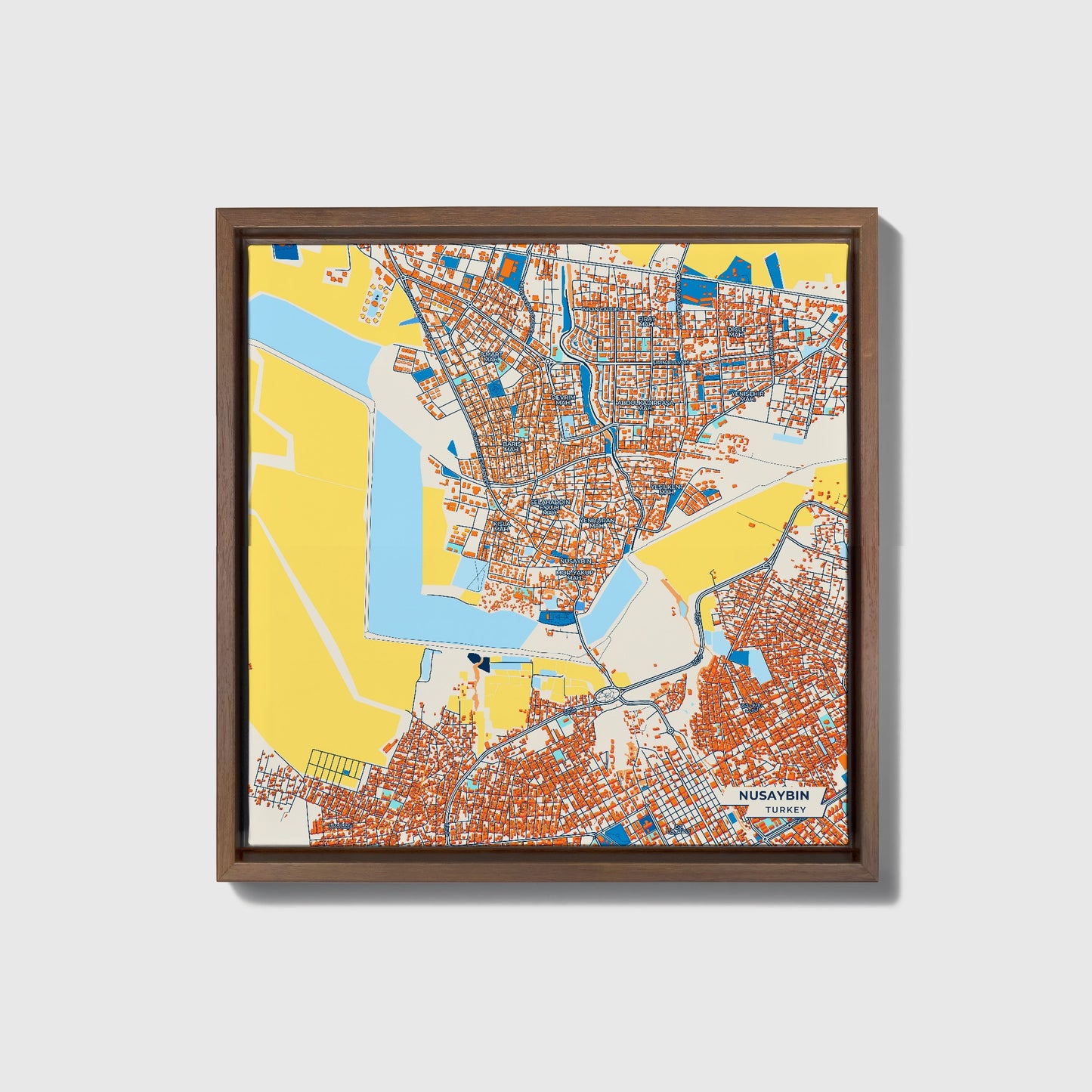 Nusaybin Turkey Colorful City Map Canvas Print • Dark Wooden Framed