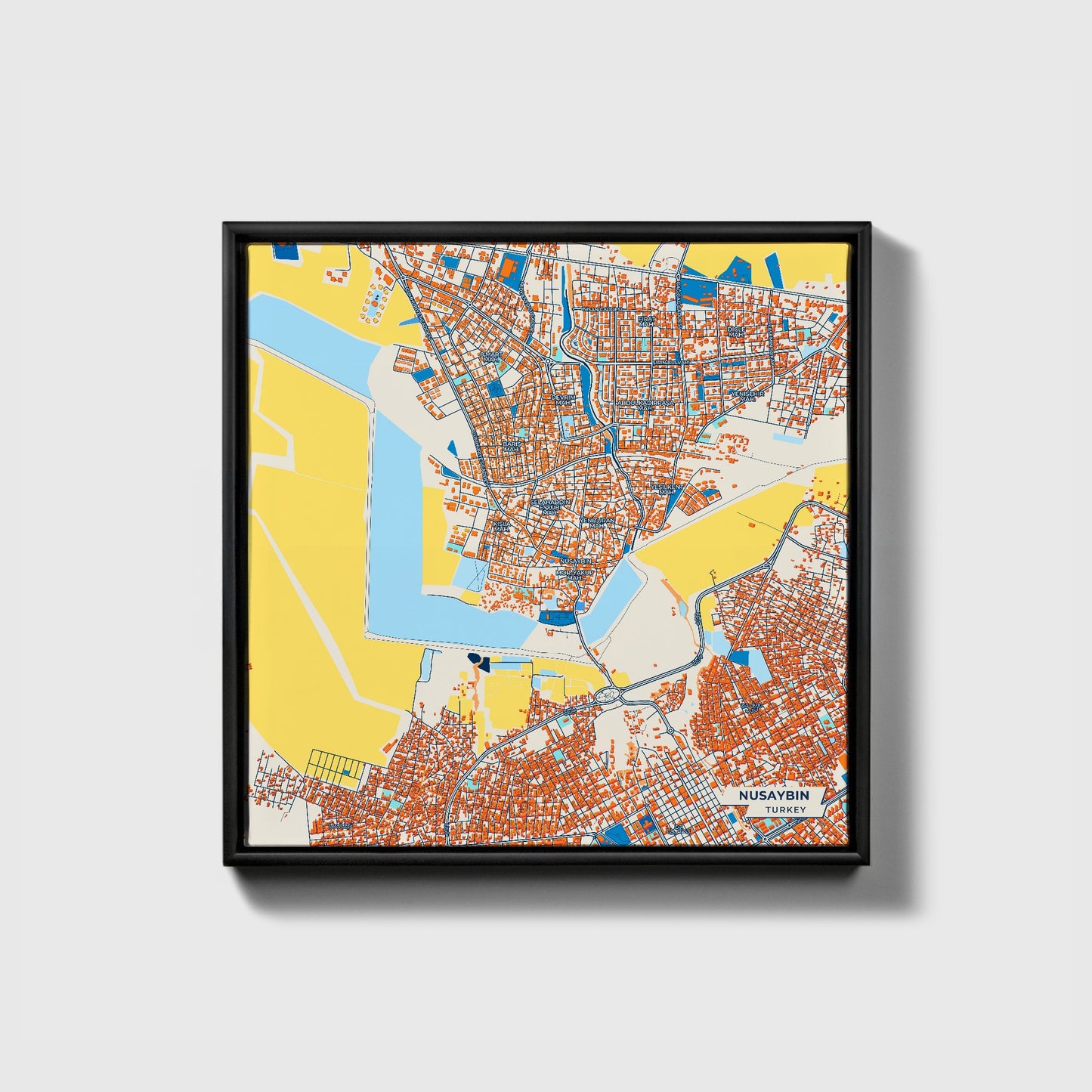 Nusaybin Turkey Colorful City Map Canvas Print • Black Framed