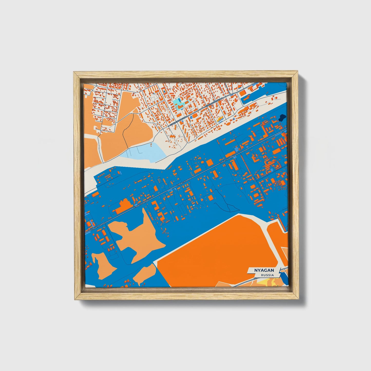 Нягань Russia Colorful City Map Canvas Print • Natural Wooden Framed