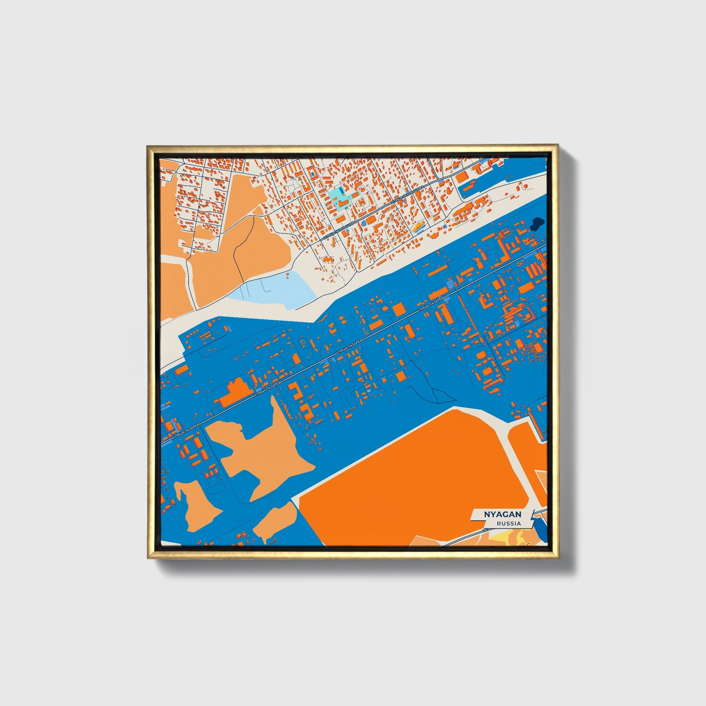 Нягань Russia Colorful City Map Canvas Print • Gold Framed
