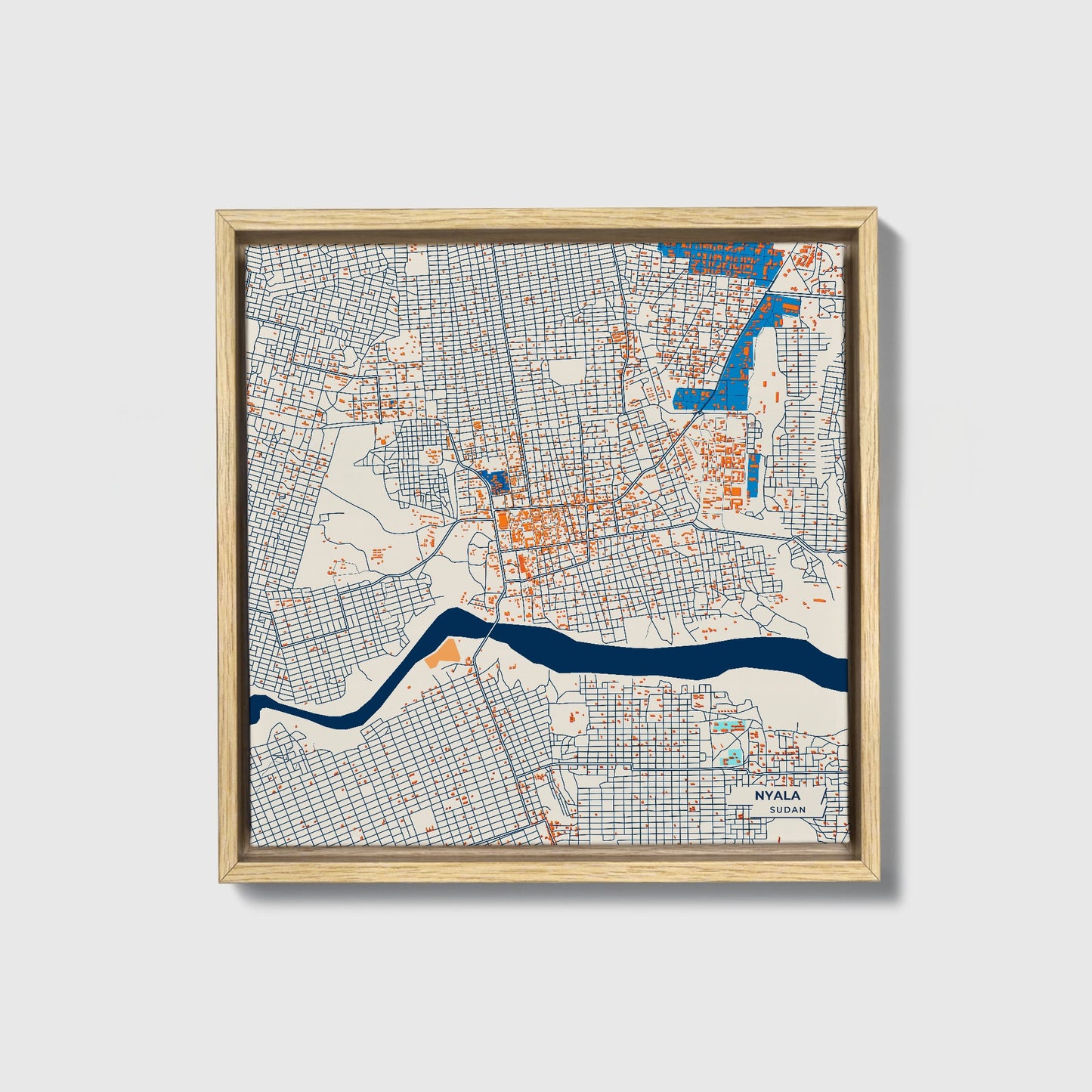 Nyala Sudan Colorful City Map Canvas Print • Natural Wooden Framed