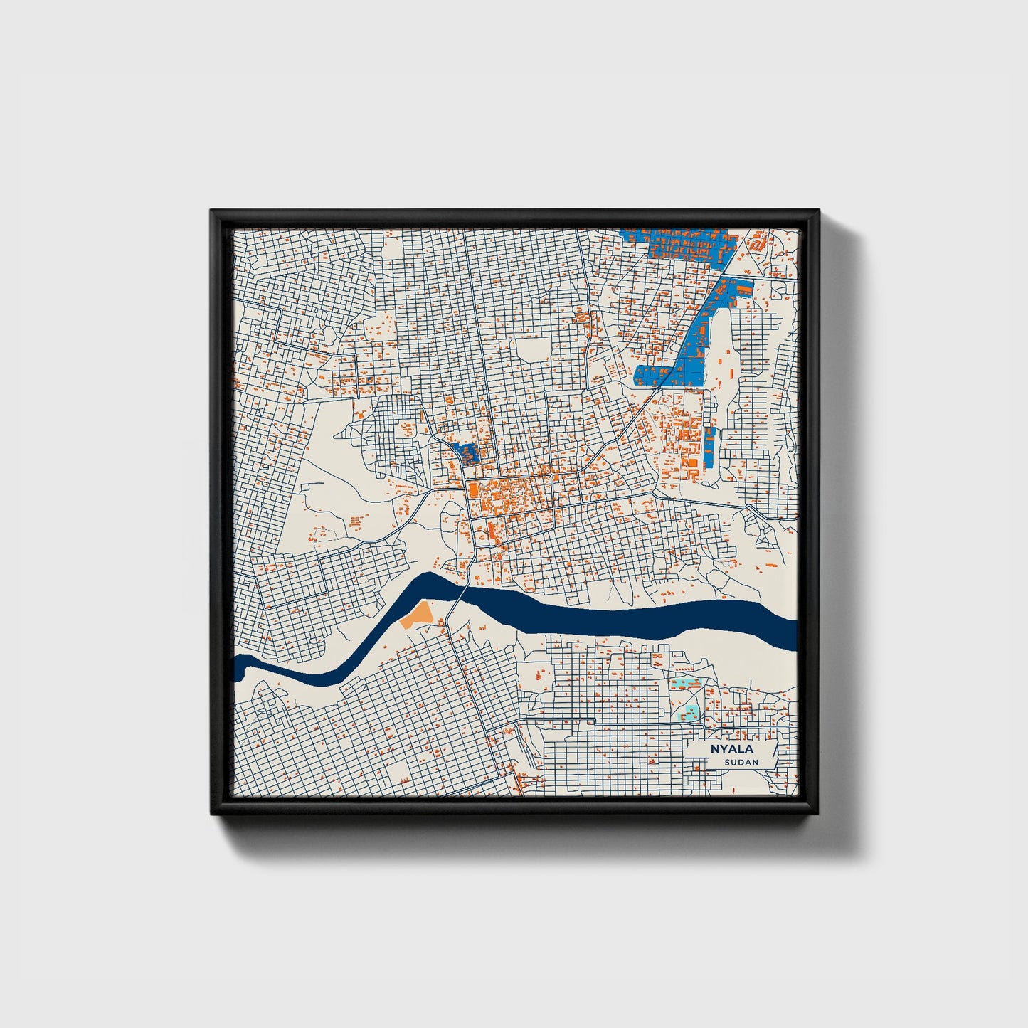 Nyala Sudan Colorful City Map Canvas Print • Black Framed