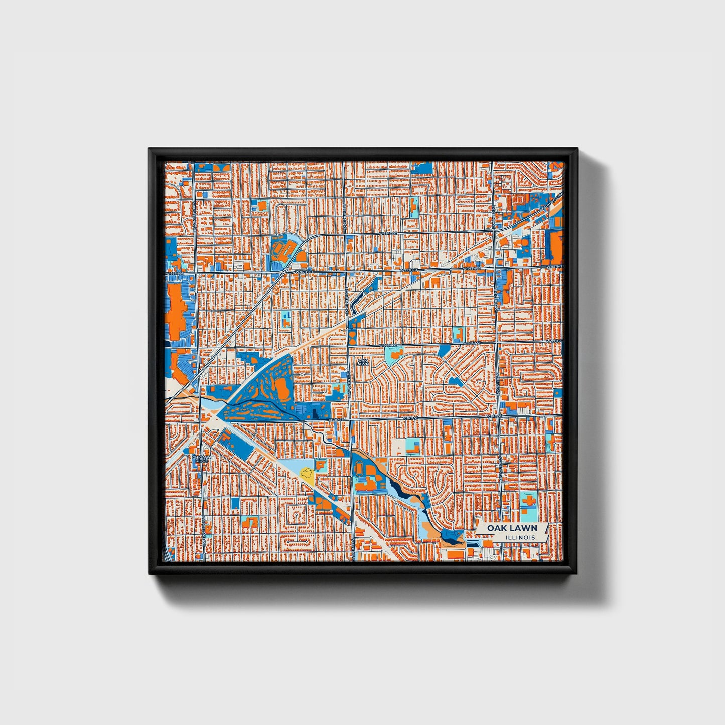 Oak Lawn Illinois Colorful City Map Canvas Print • Black Framed
