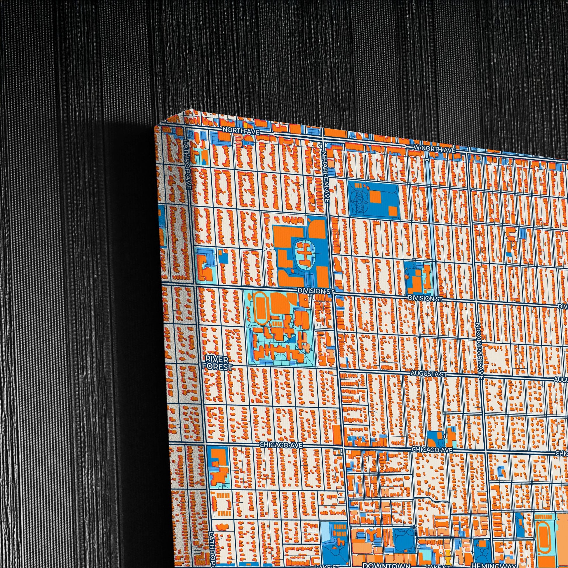 Oak Park Illinois Colorful City Map Canvas Print Detail