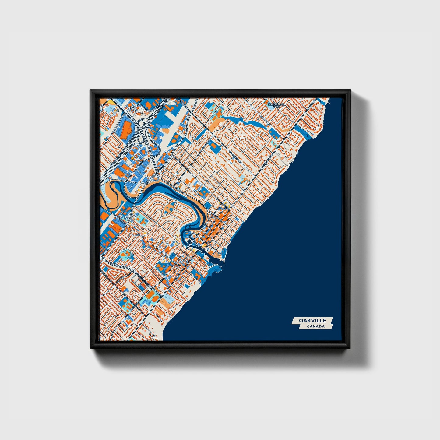 Oakville Canada Colorful City Map Canvas Print • Black Framed
