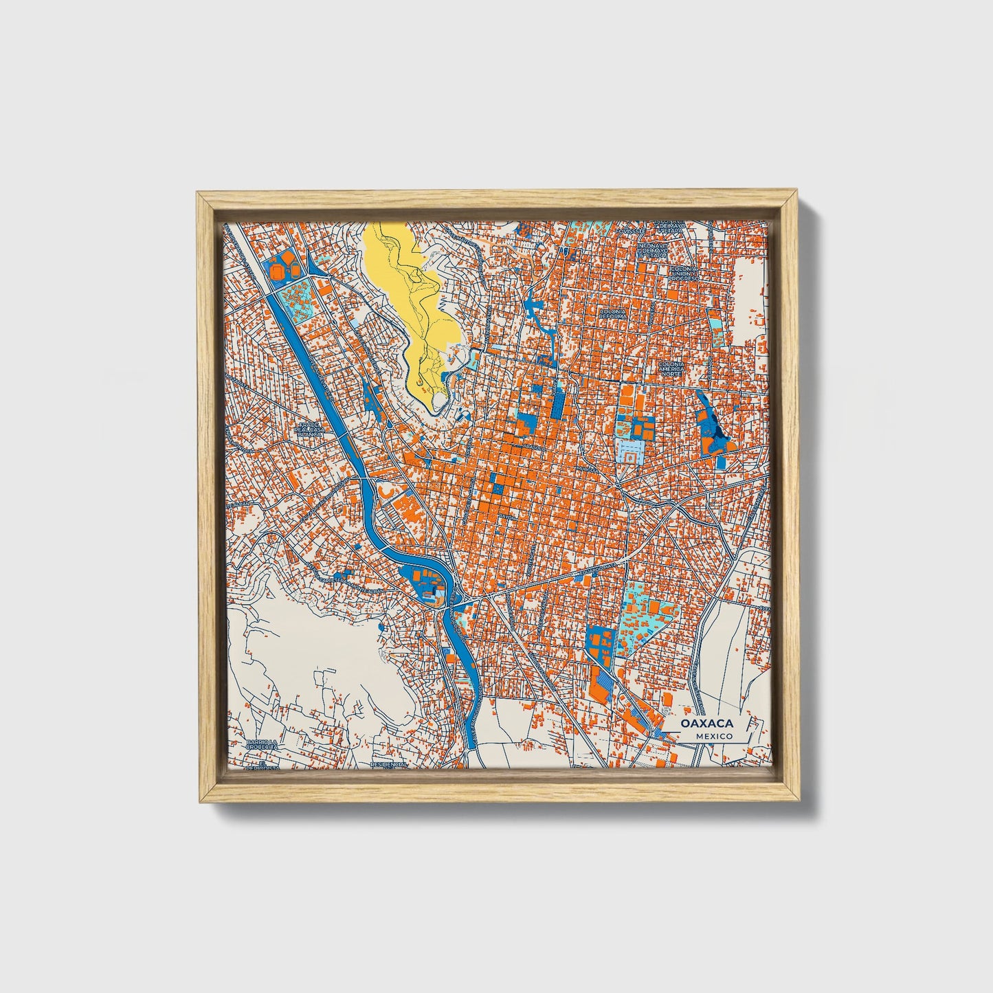 Oaxaca Mexico Colorful City Map Canvas Print • Natural Wooden Framed