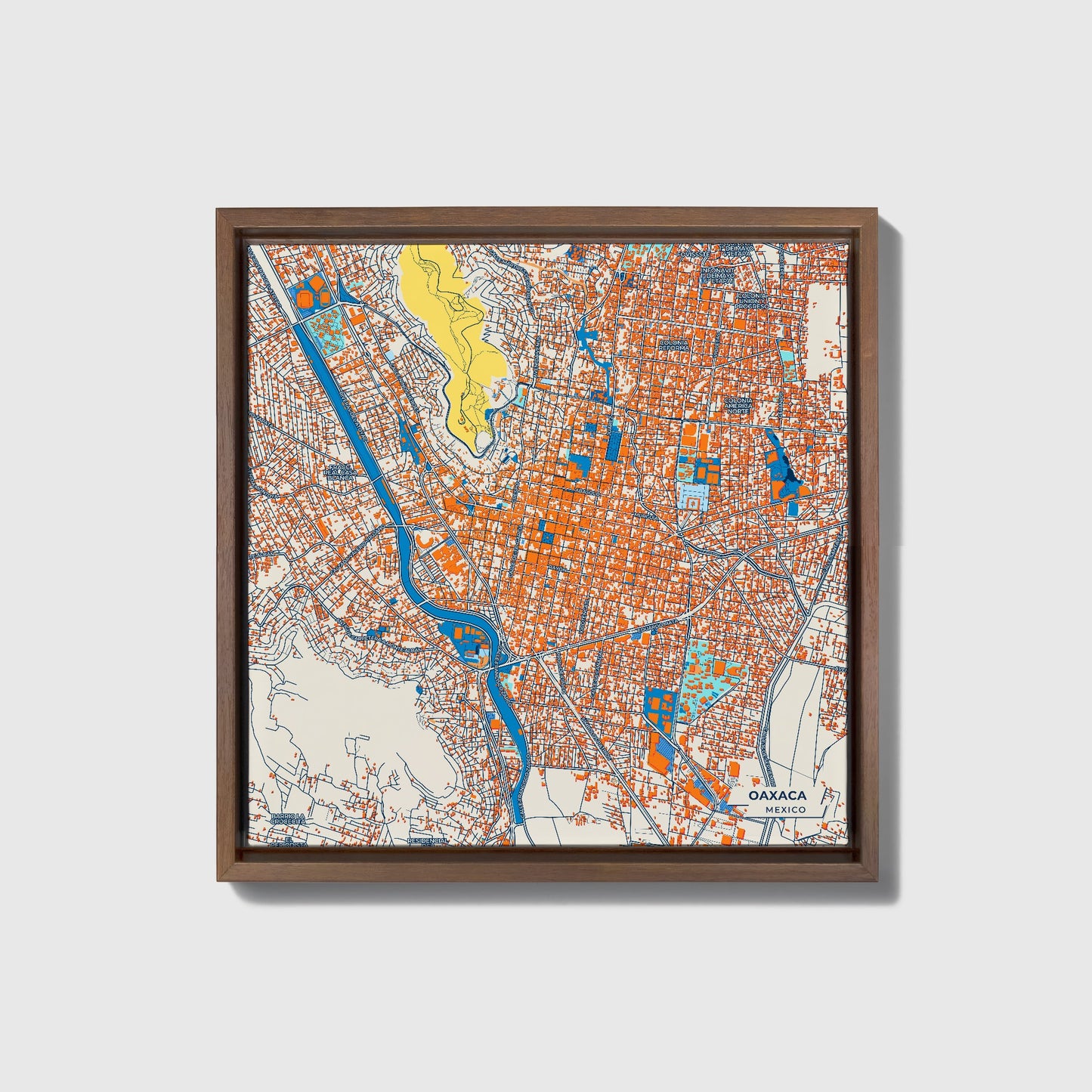 Oaxaca Mexico Colorful City Map Canvas Print • Dark Wooden Framed