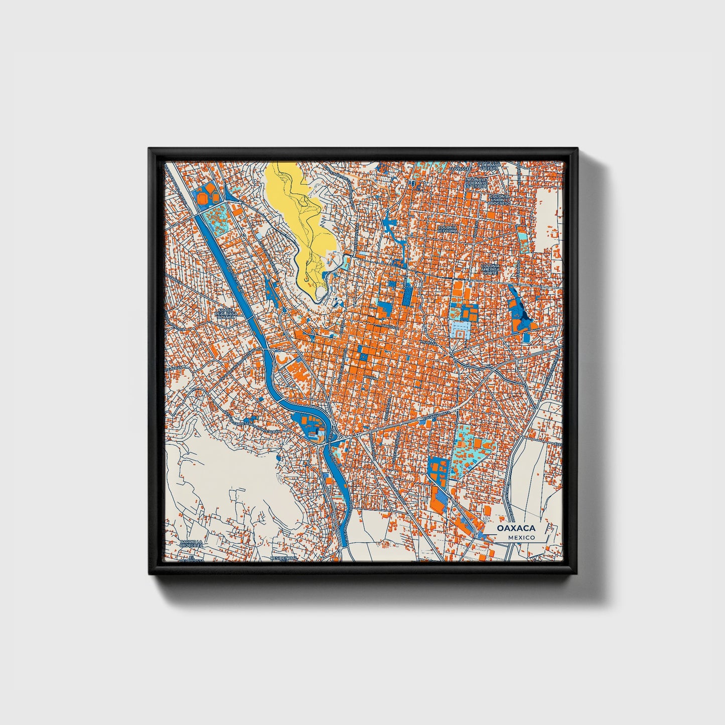 Oaxaca Mexico Colorful City Map Canvas Print • Black Framed