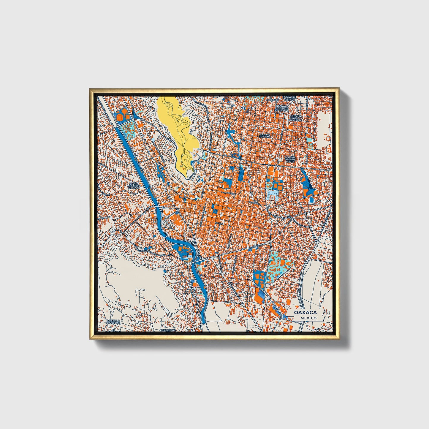 Oaxaca Mexico Colorful City Map Canvas Print • Gold Framed