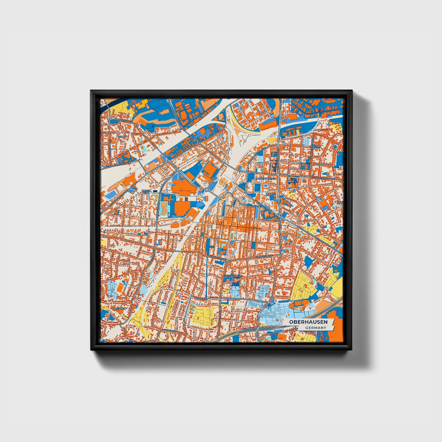 Oberhausen Germany Colorful City Map Canvas Print • Black Framed