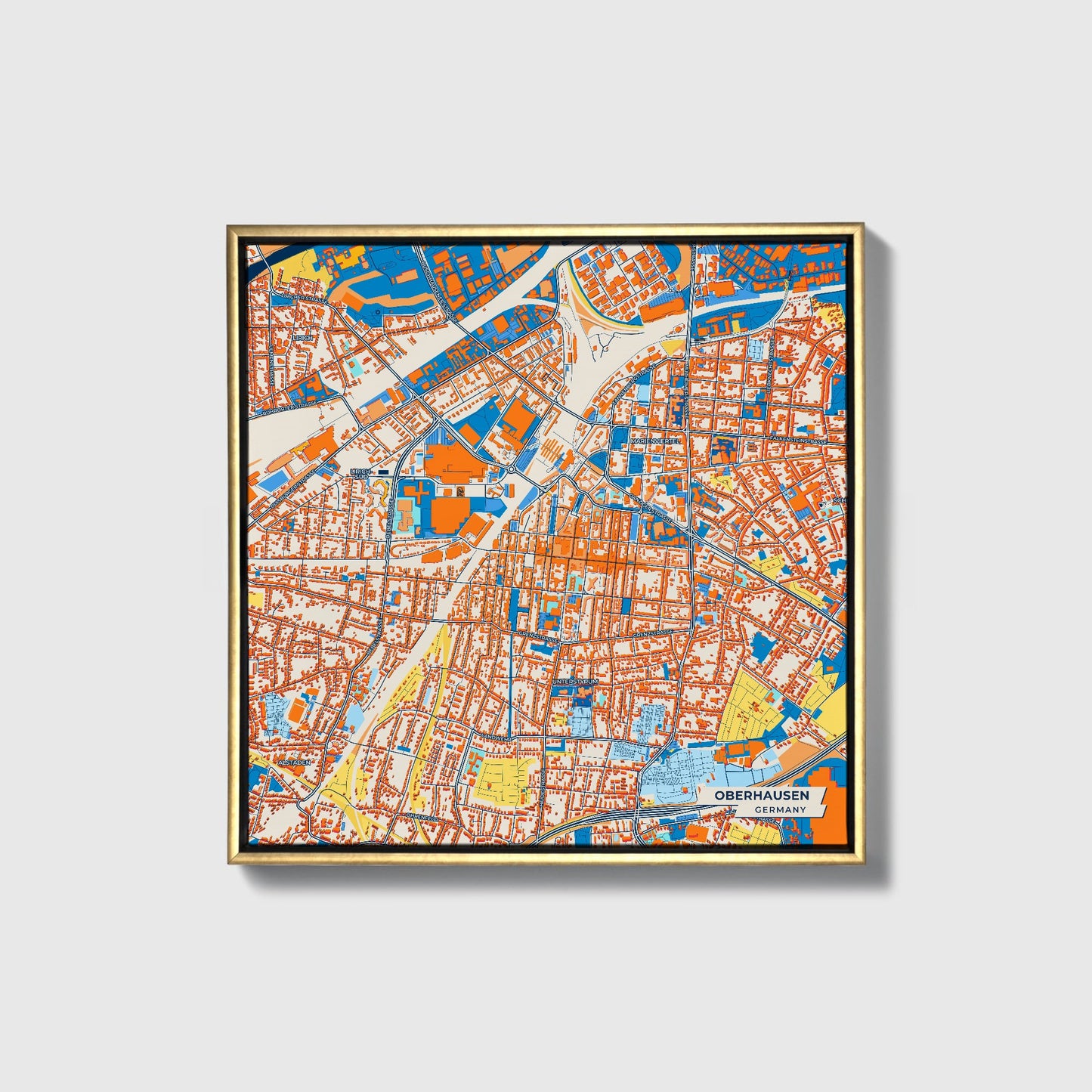 Oberhausen Germany Colorful City Map Canvas Print • Gold Framed