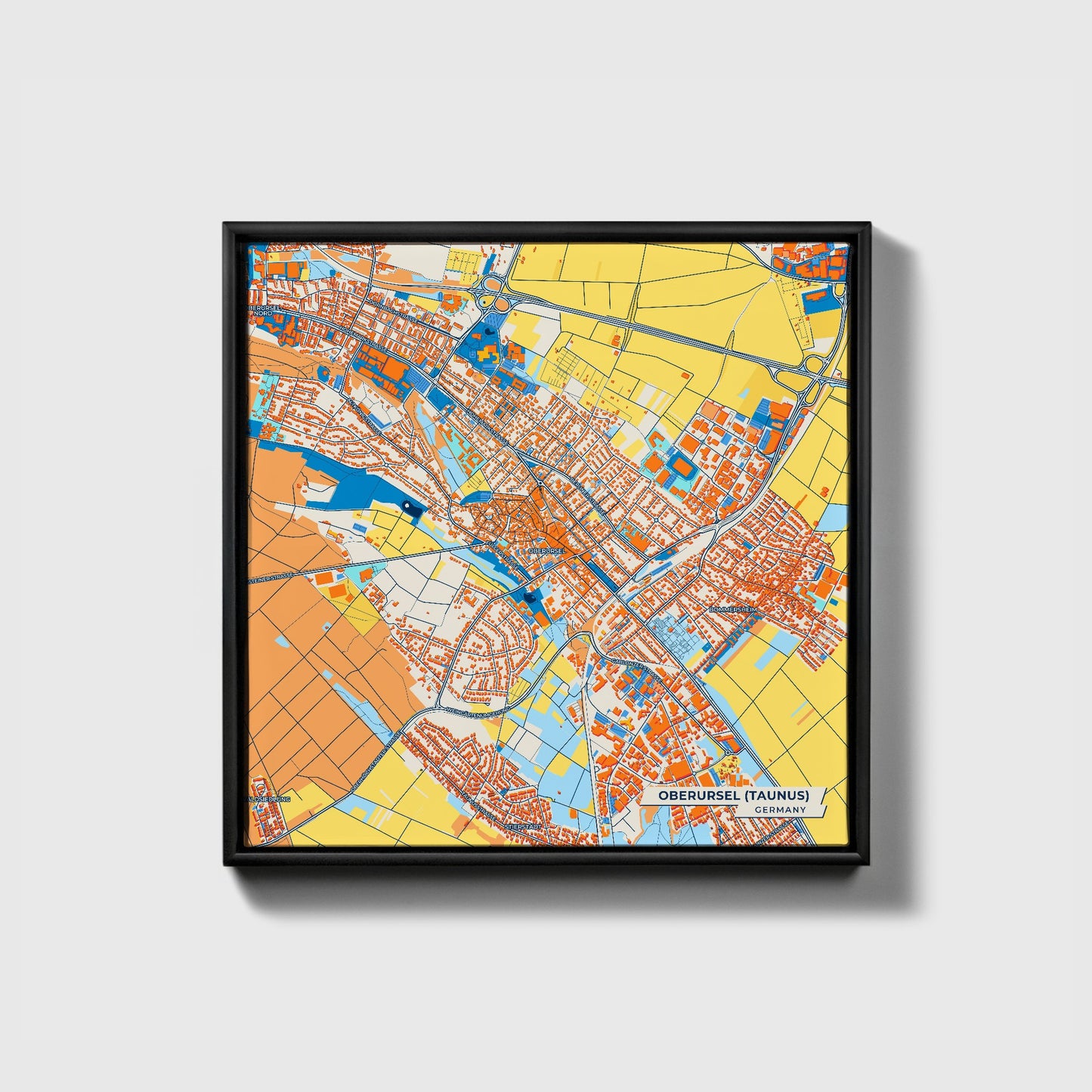 Oberursel (Taunus) Germany Colorful City Map Canvas Print • Black Framed