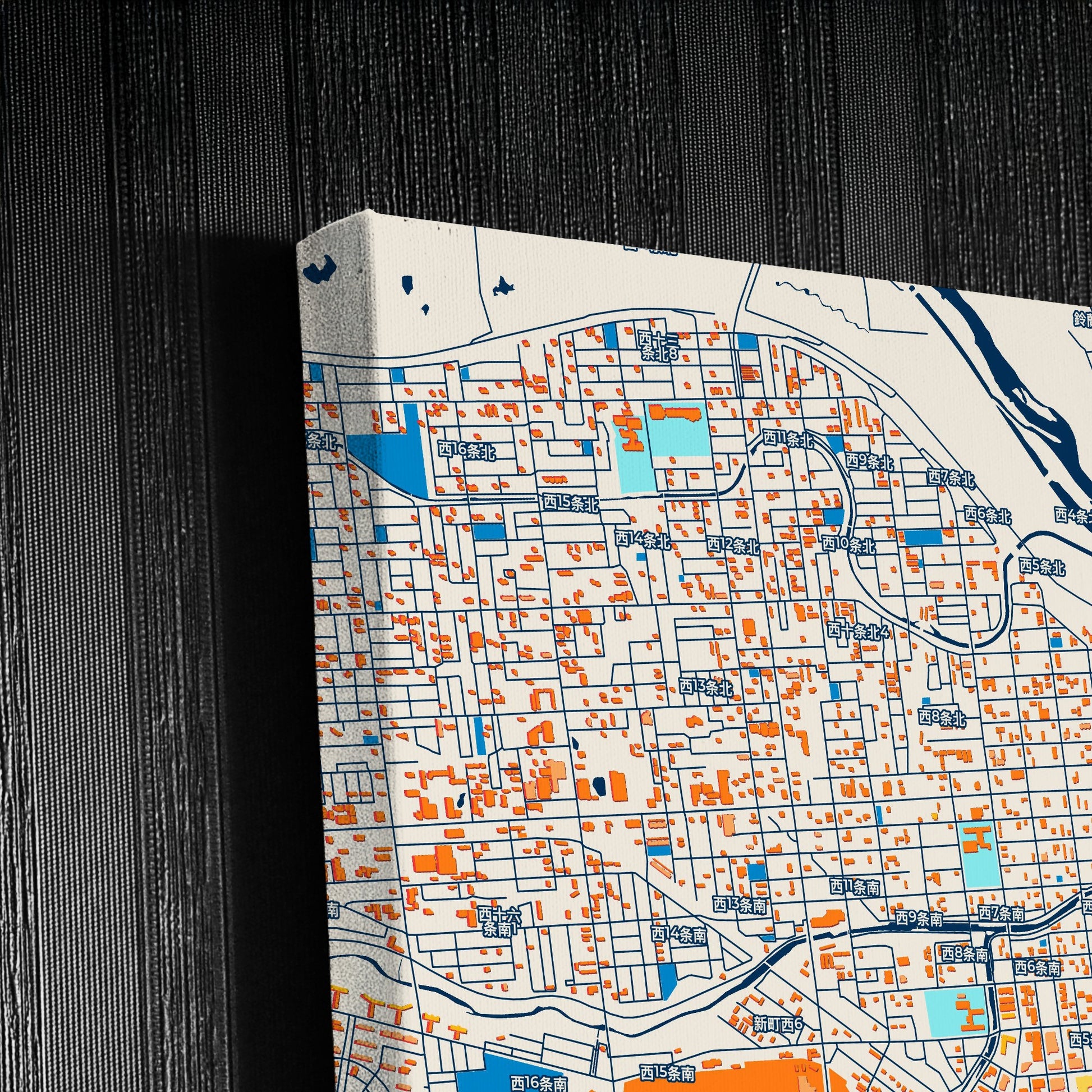 Obihiro Japan Colorful City Map Canvas Print Detail