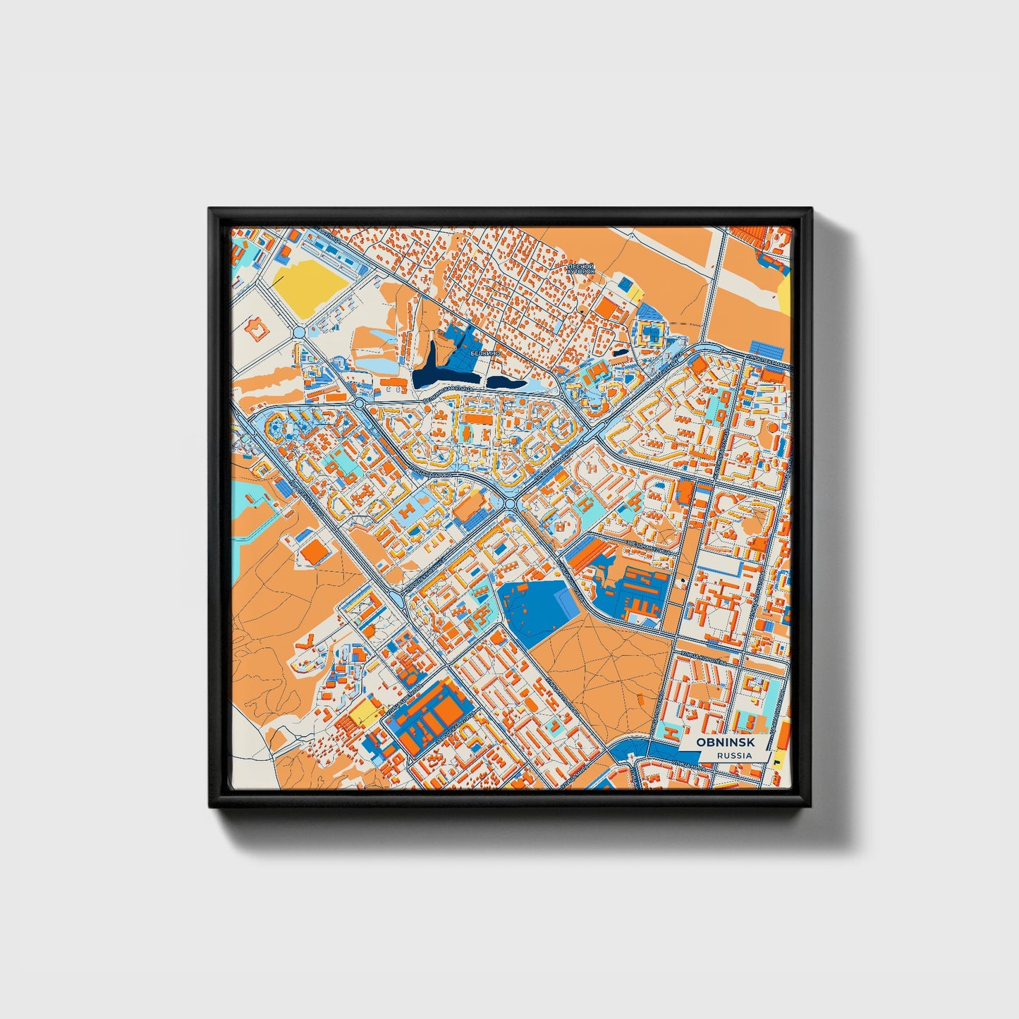 Обнинский Russia Colorful City Map Canvas Print • Black Framed