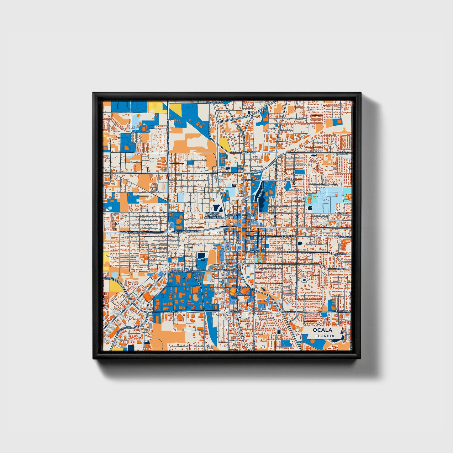 Ocala Florida Colorful City Map Canvas Print • Black Framed