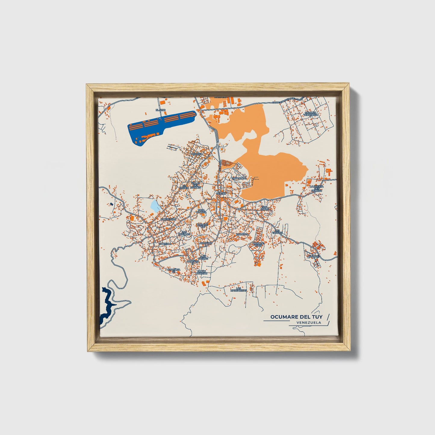 Ocumare Del Tuy Venezuela Colorful City Map Canvas Print • Natural Wooden Framed