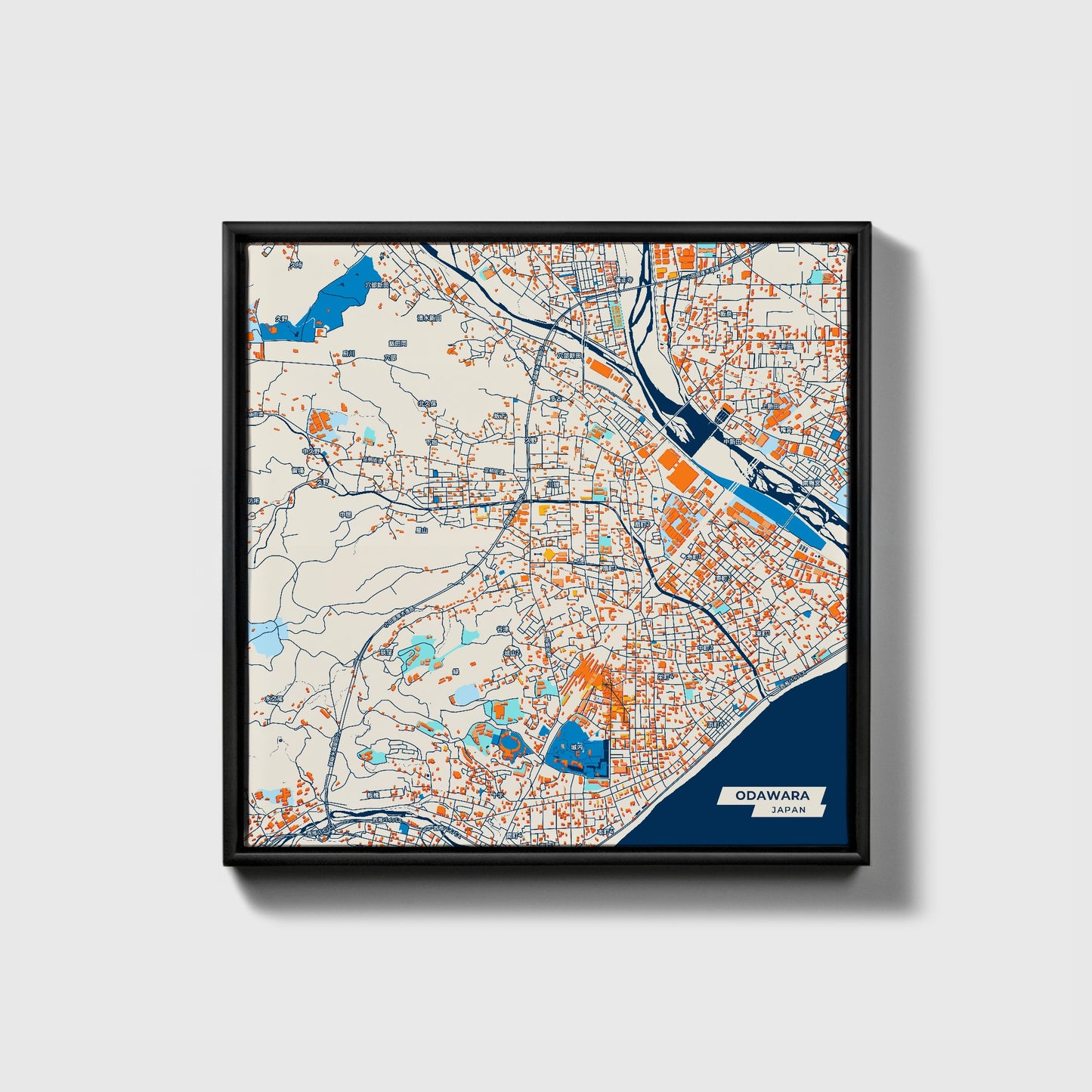Odawara Japan Colorful City Map Canvas Print • Black Framed