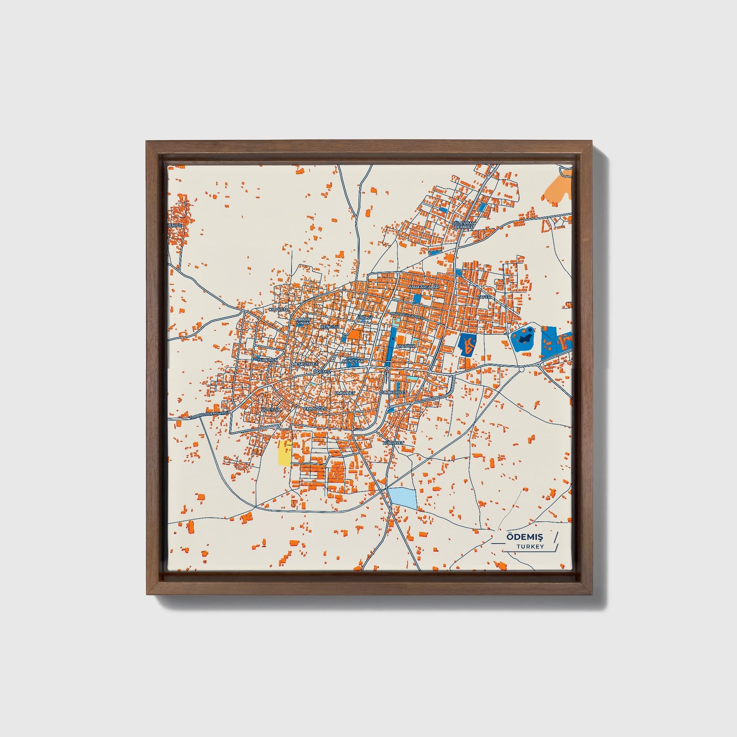 Ödemiş Turkey Colorful City Map Canvas Print • Dark Wooden Framed