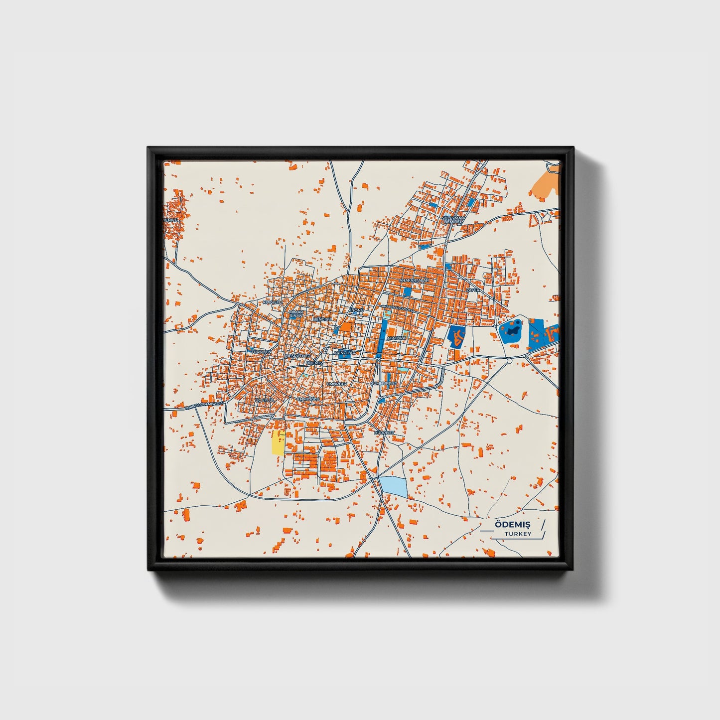 Ödemiş Turkey Colorful City Map Canvas Print • Black Framed