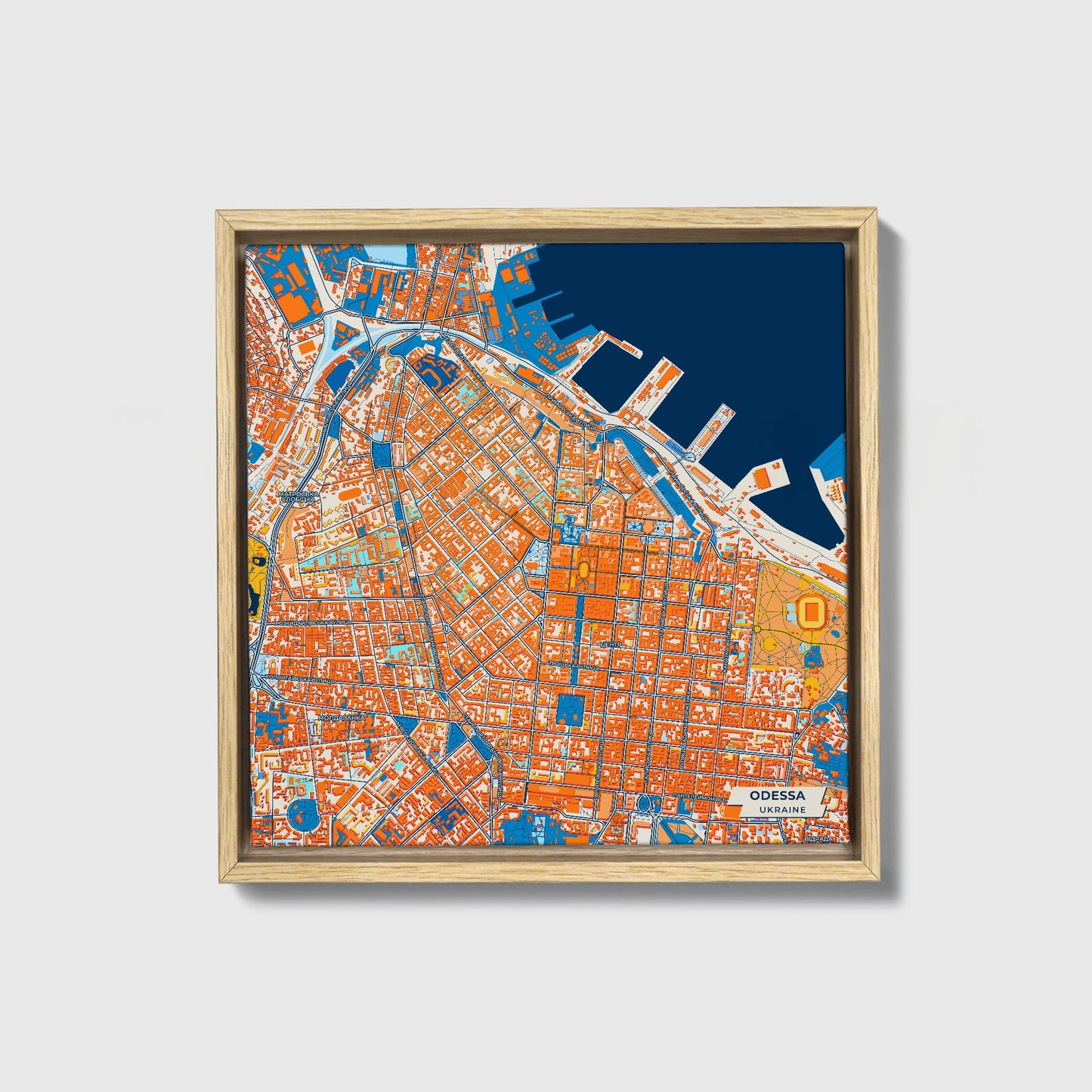 Одеса Ukraine Colorful City Map Canvas Print • Natural Wooden Framed