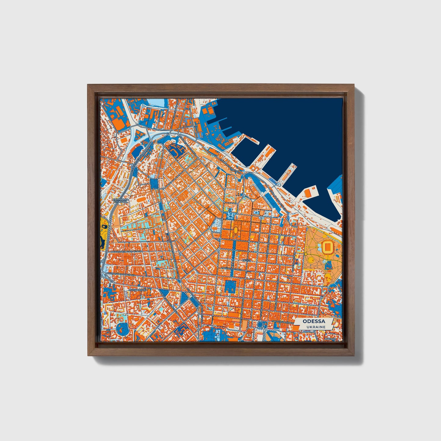 Одеса Ukraine Colorful City Map Canvas Print • Dark Wooden Framed