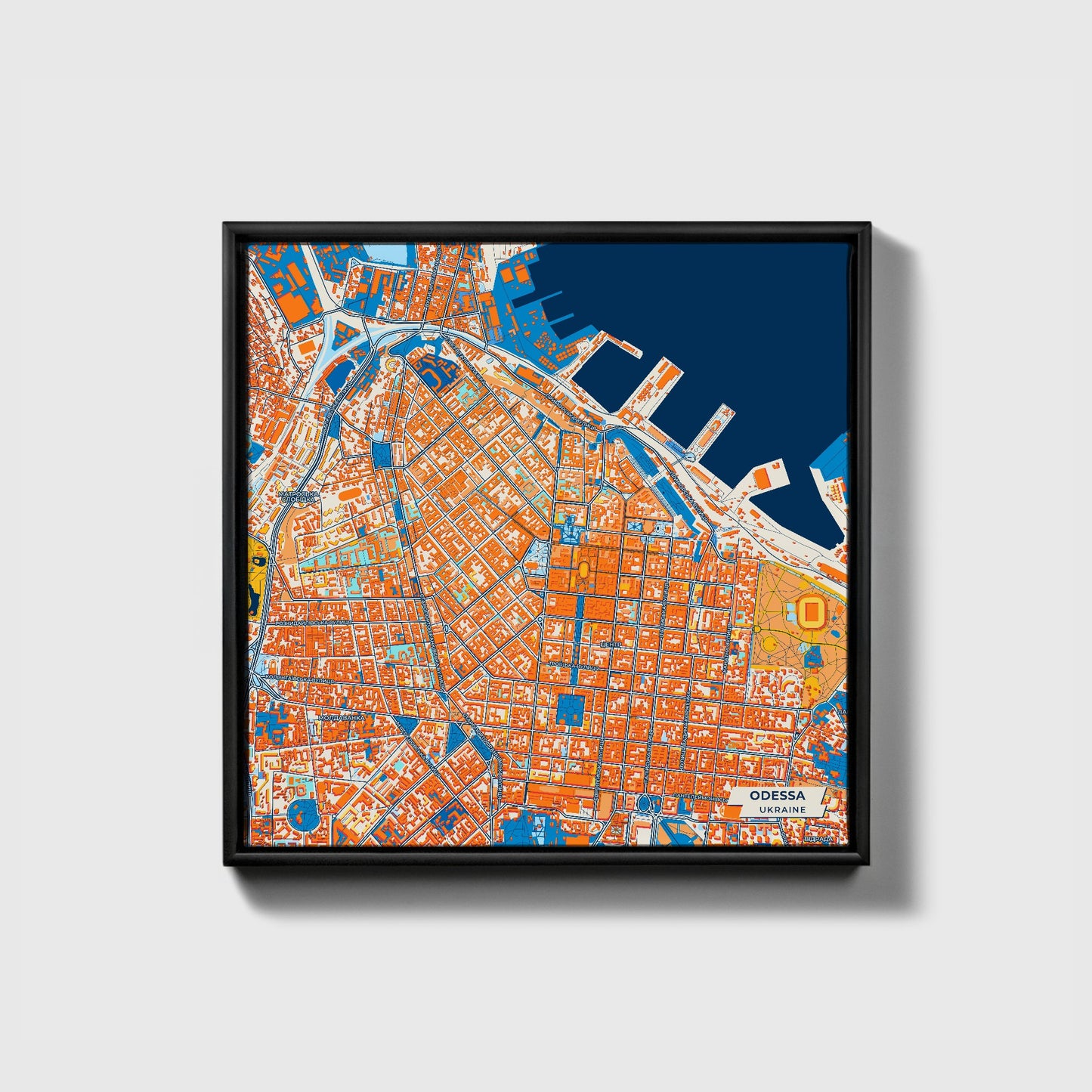 Одеса Ukraine Colorful City Map Canvas Print • Black Framed