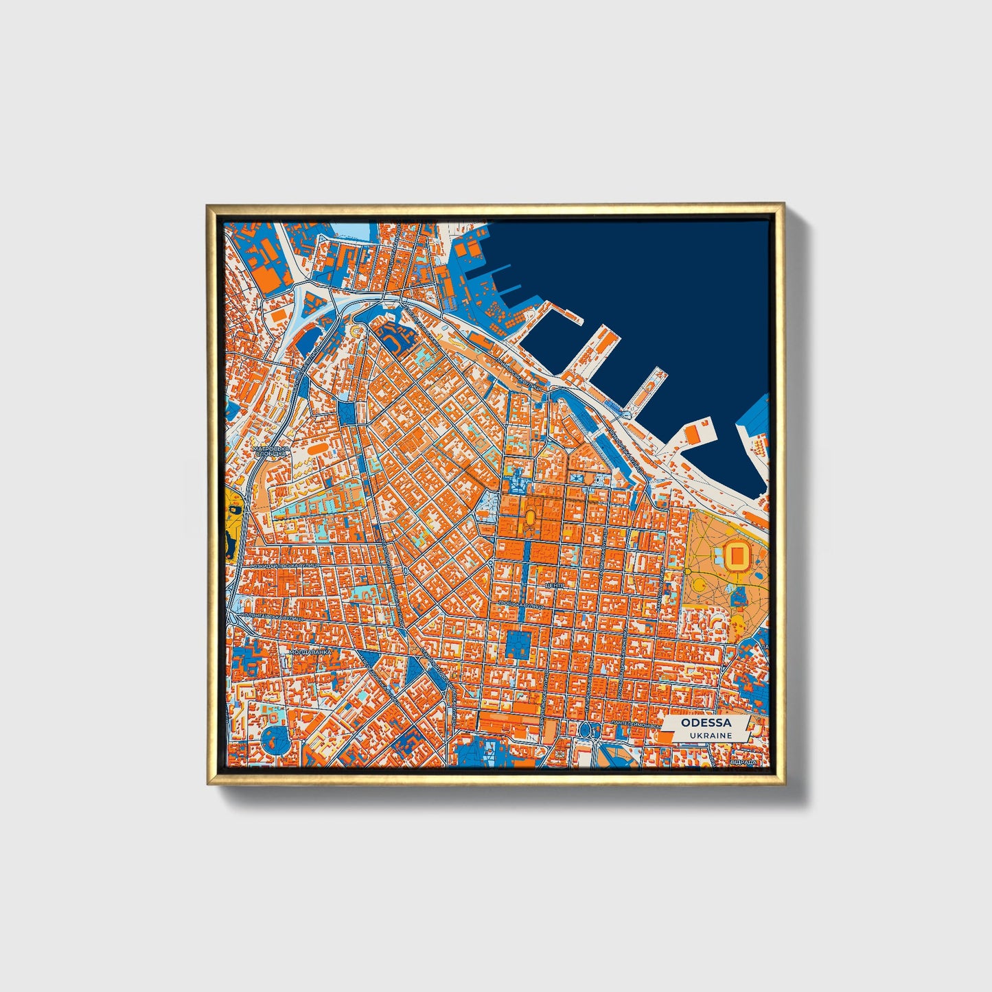 Одеса Ukraine Colorful City Map Canvas Print • Gold Framed