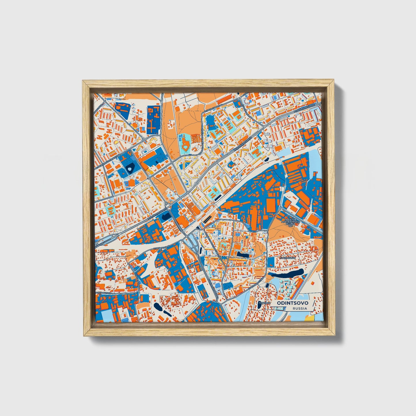 Одинцово Russia Colorful City Map Canvas Print • Natural Wooden Framed