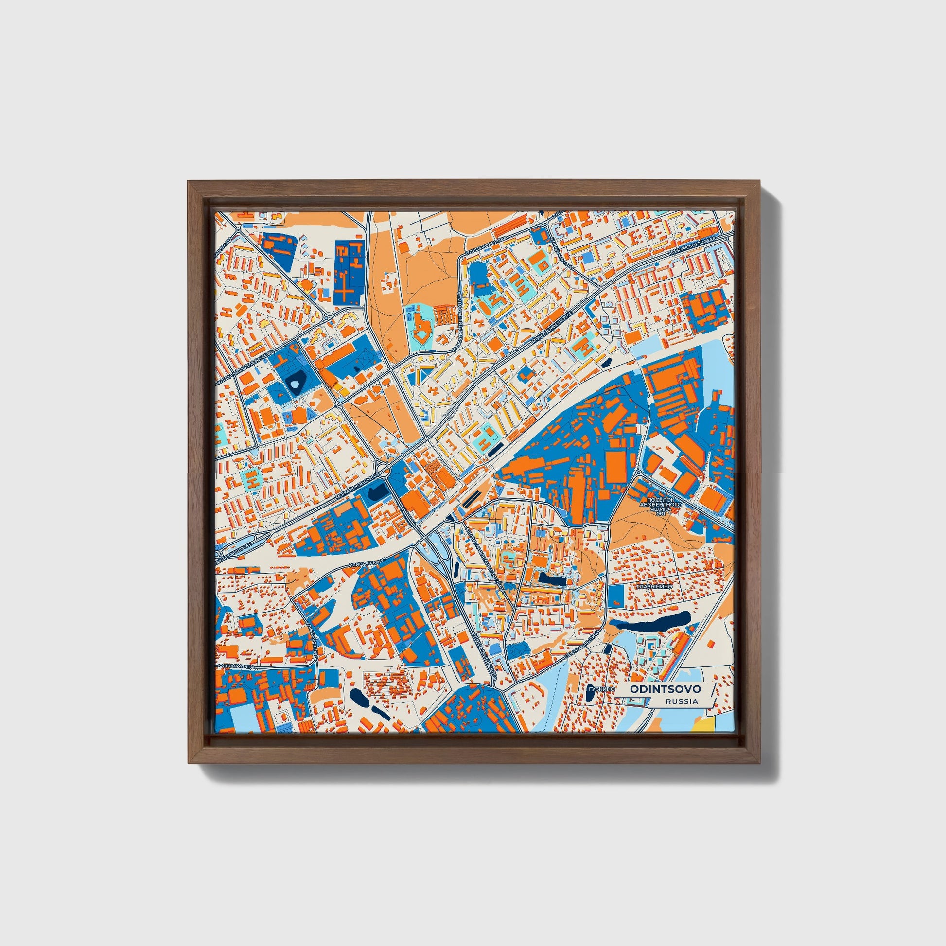 Одинцово Russia Colorful City Map Canvas Print • Dark Wooden Framed