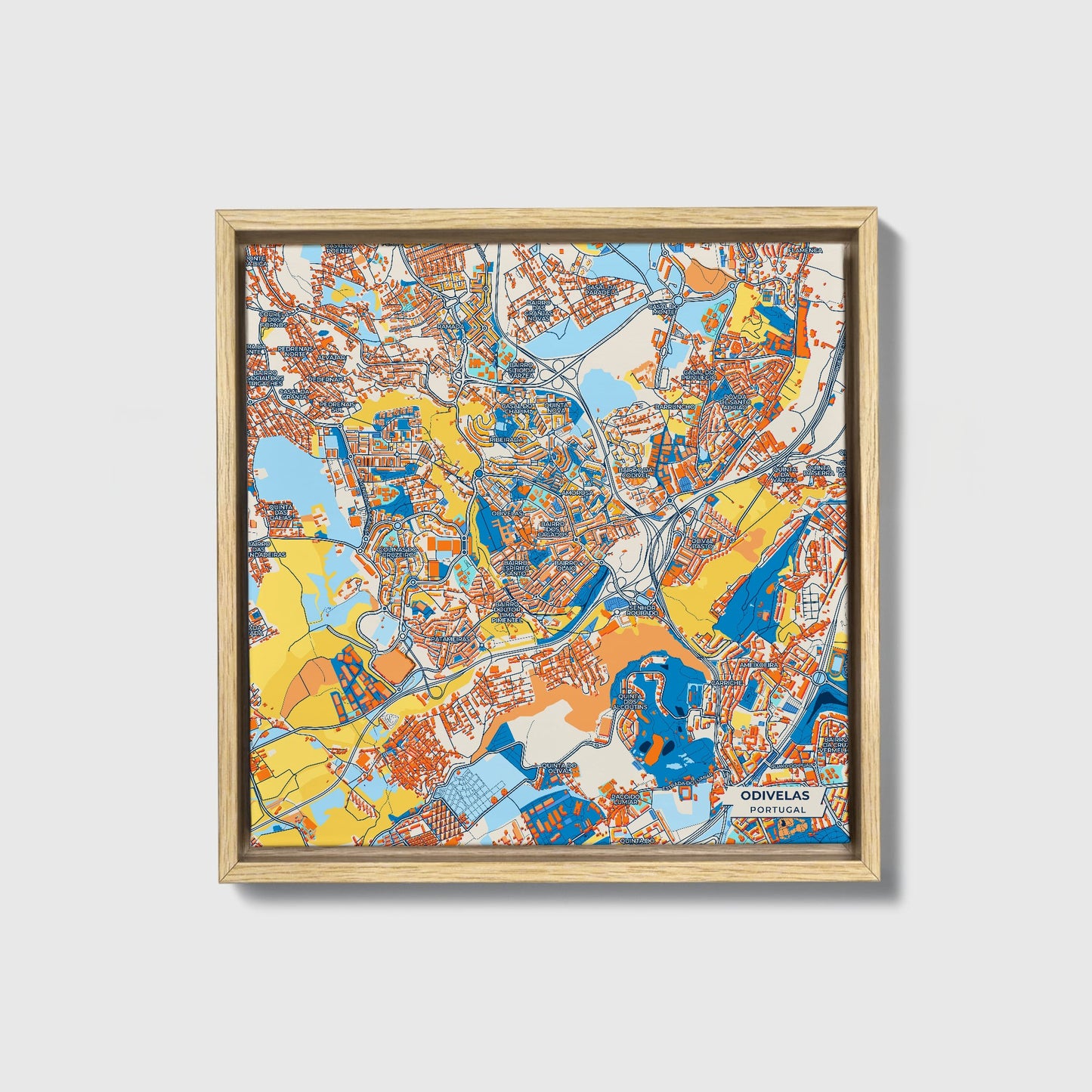 Odivelas Portugal Colorful City Map Canvas Print • Natural Wooden Framed