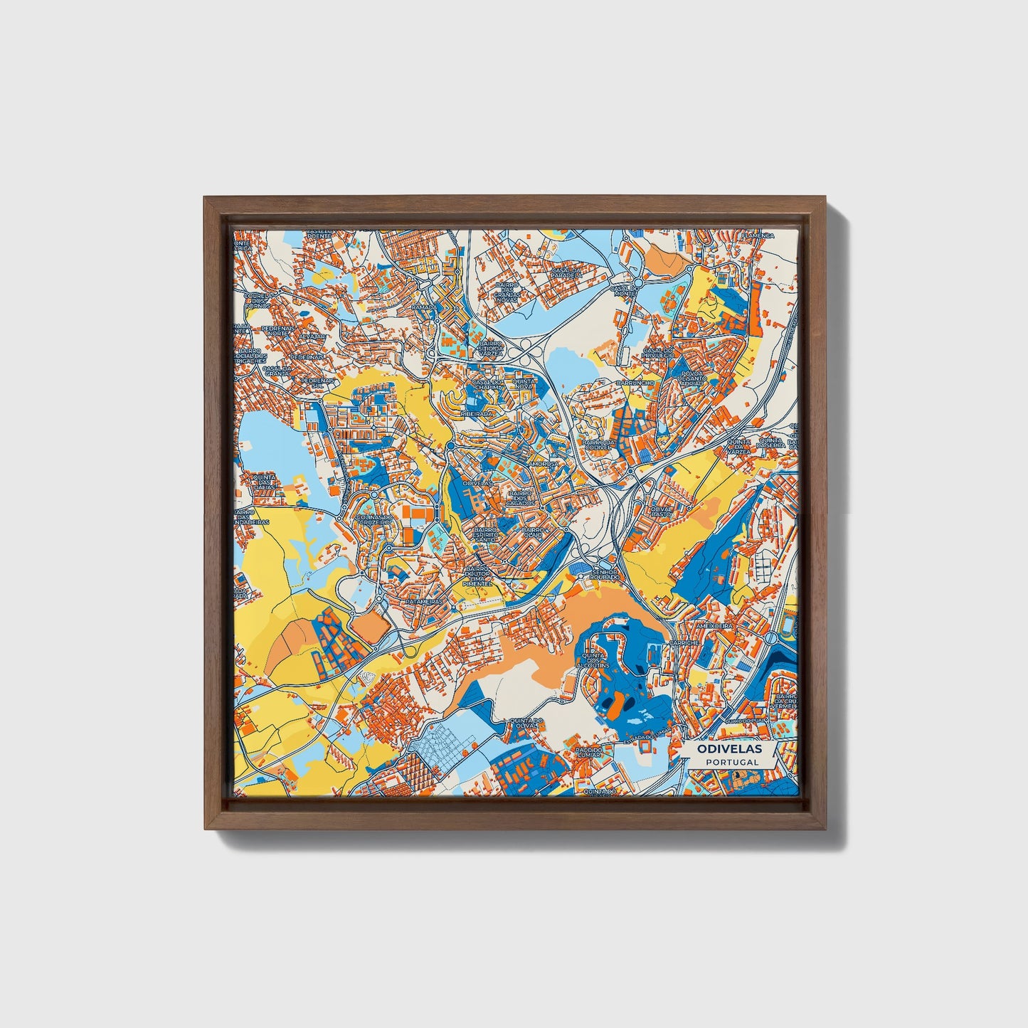 Odivelas Portugal Colorful City Map Canvas Print • Dark Wooden Framed