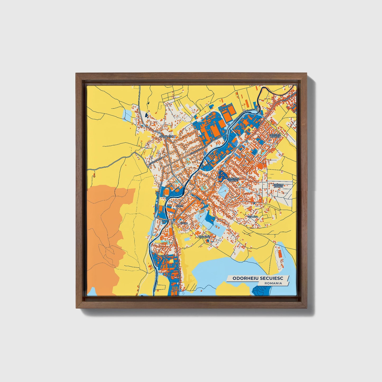 Odorheiu Secuiesc Romania Colorful City Map Canvas Print • Dark Wooden Framed