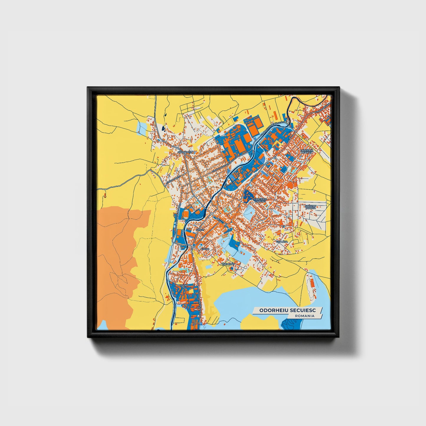 Odorheiu Secuiesc Romania Colorful City Map Canvas Print • Black Framed