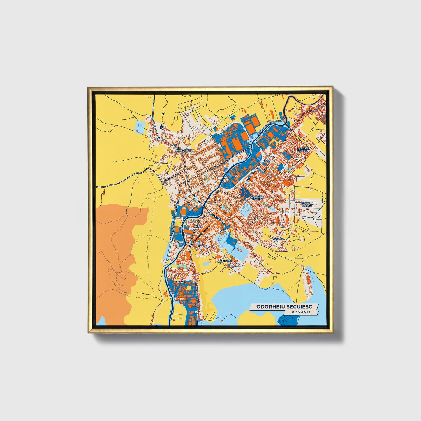 Odorheiu Secuiesc Romania Colorful City Map Canvas Print • Gold Framed