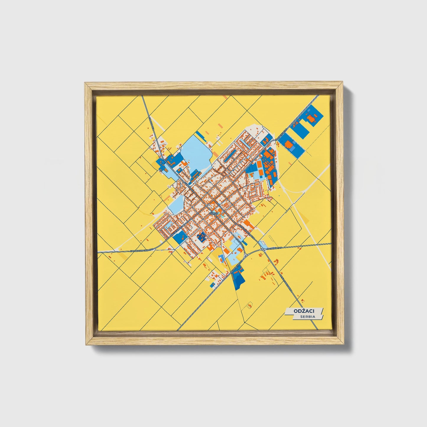Оџаци Serbia Colorful City Map Canvas Print • Natural Wooden Framed