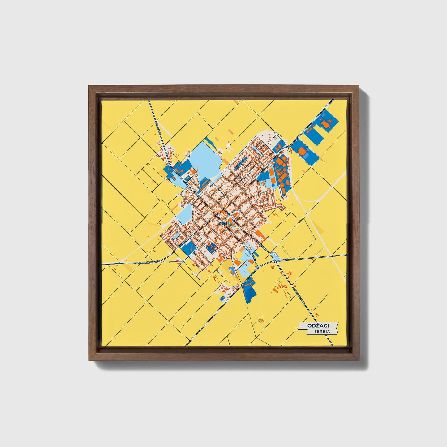Оџаци Serbia Colorful City Map Canvas Print • Dark Wooden Framed
