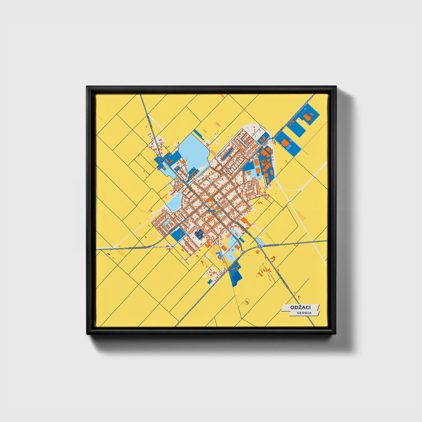 Оџаци Serbia Colorful City Map Canvas Print • Black Framed
