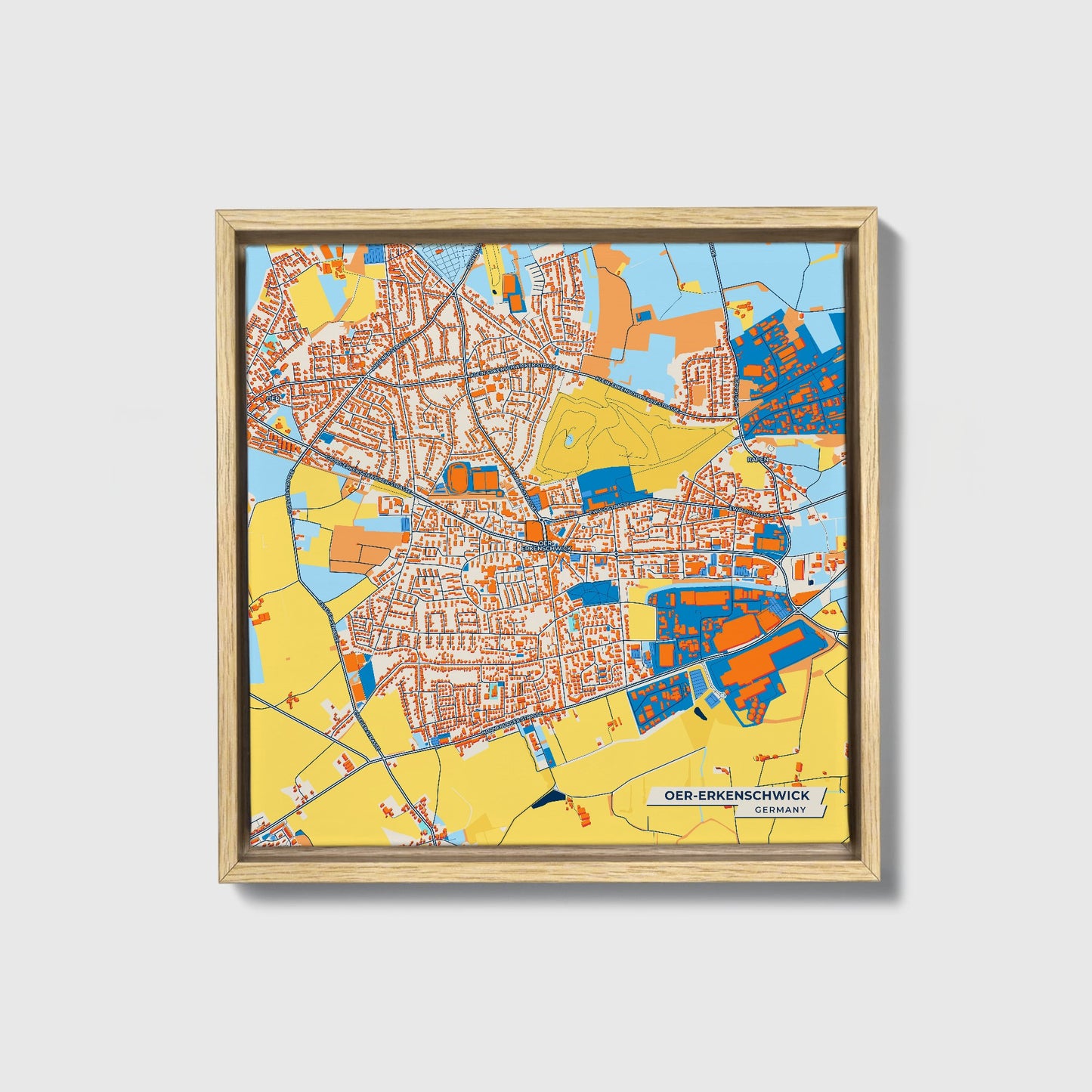 Oer-Erkenschwick Germany Colorful City Map Canvas Print • Natural Wooden Framed