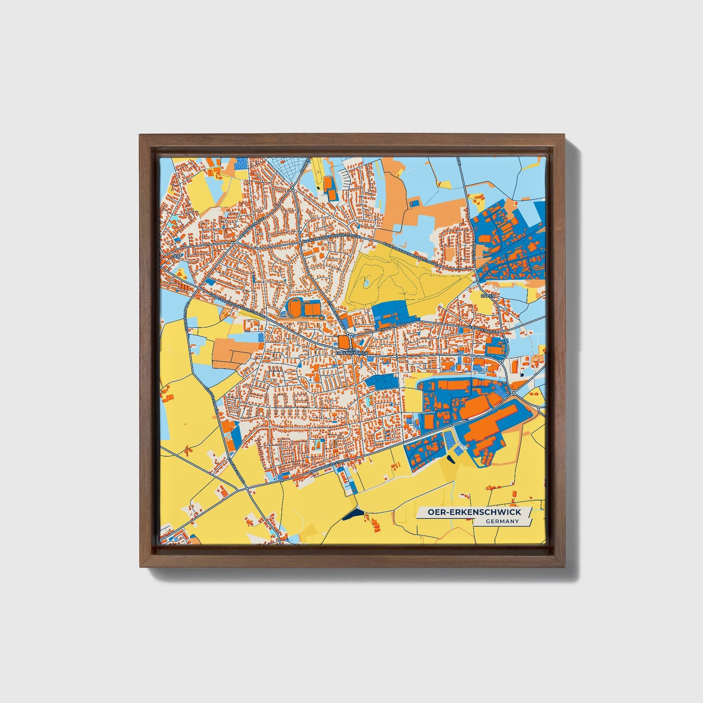Oer-Erkenschwick Germany Colorful City Map Canvas Print • Dark Wooden Framed