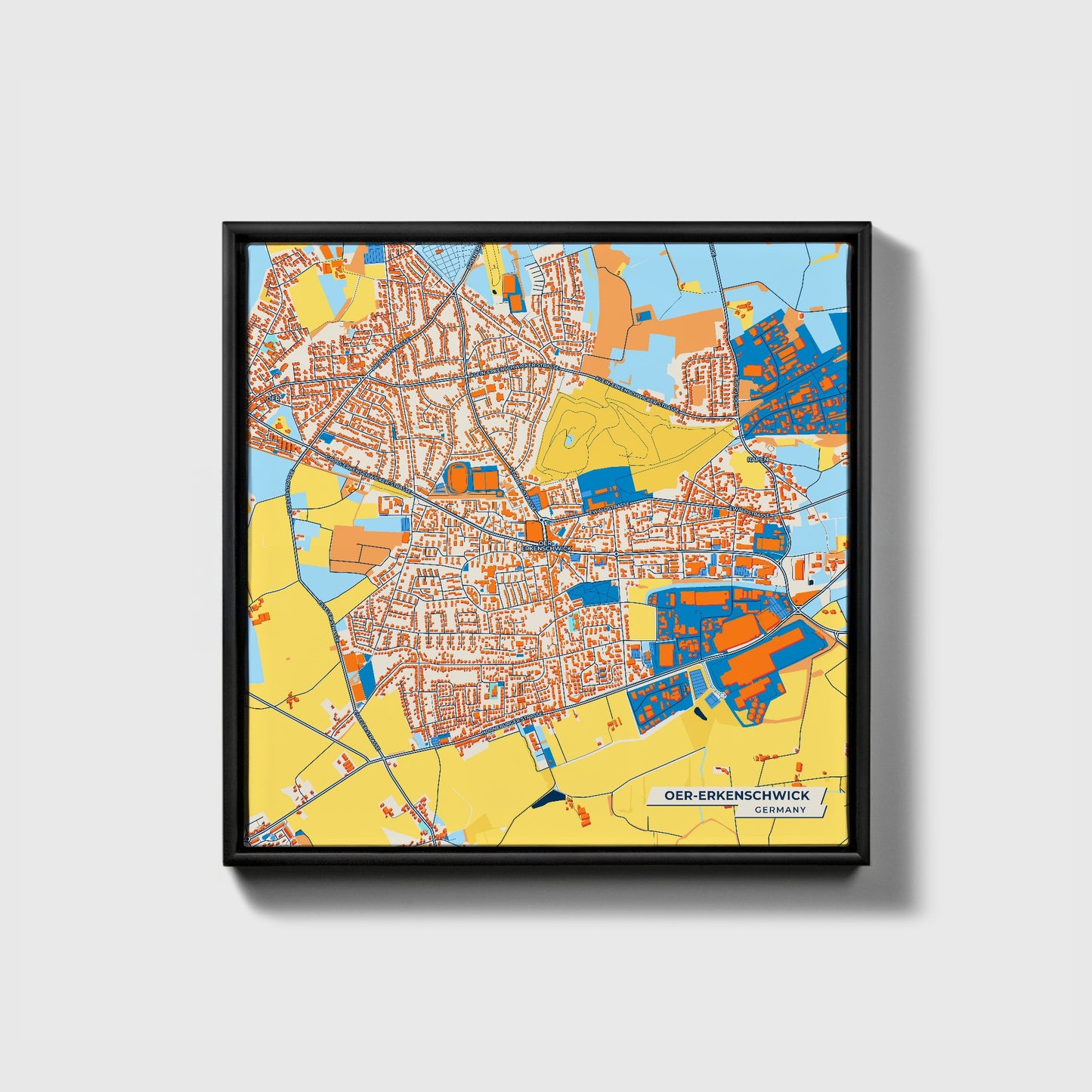Oer-Erkenschwick Germany Colorful City Map Canvas Print • Black Framed