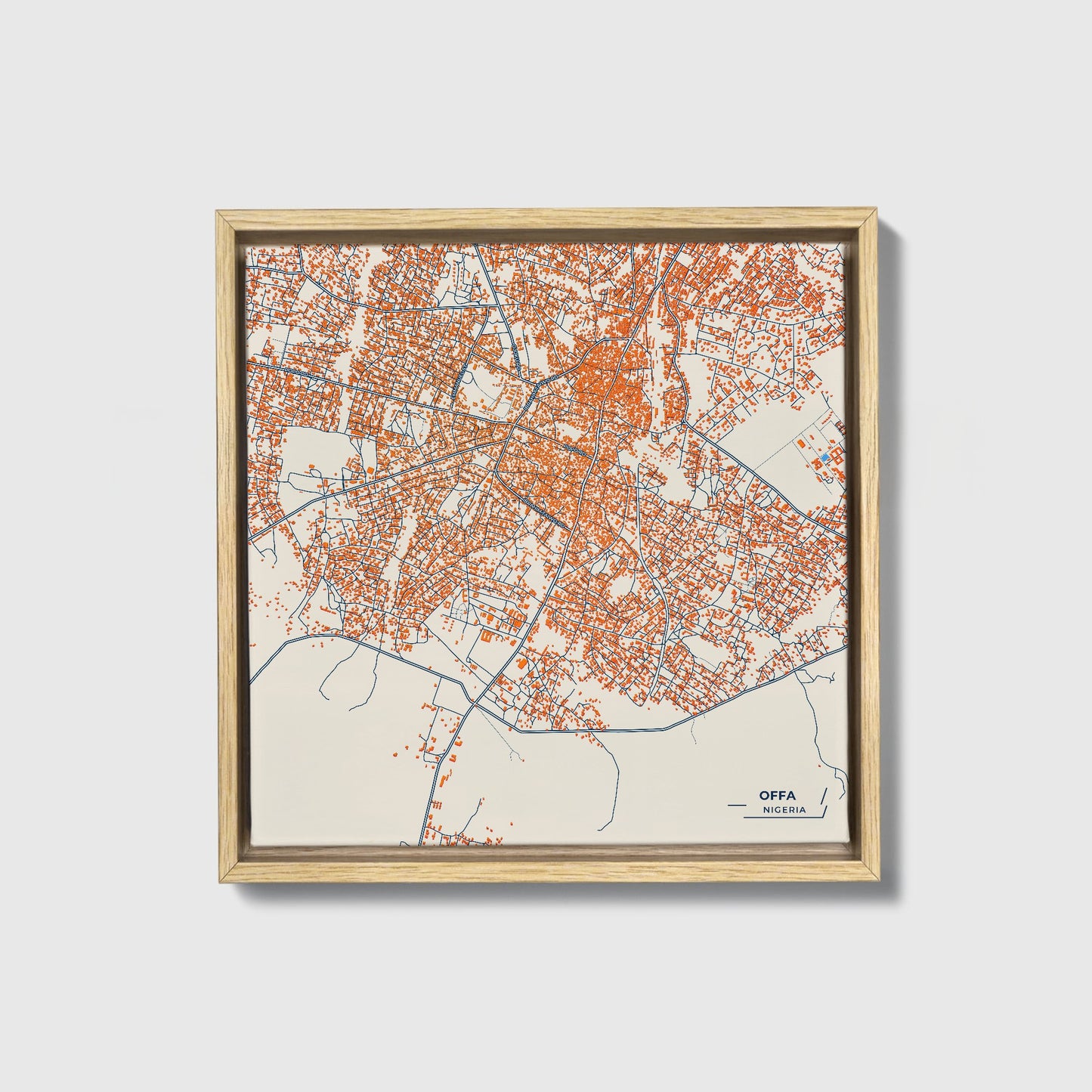 Offa Nigeria Colorful City Map Canvas Print • Natural Wooden Framed